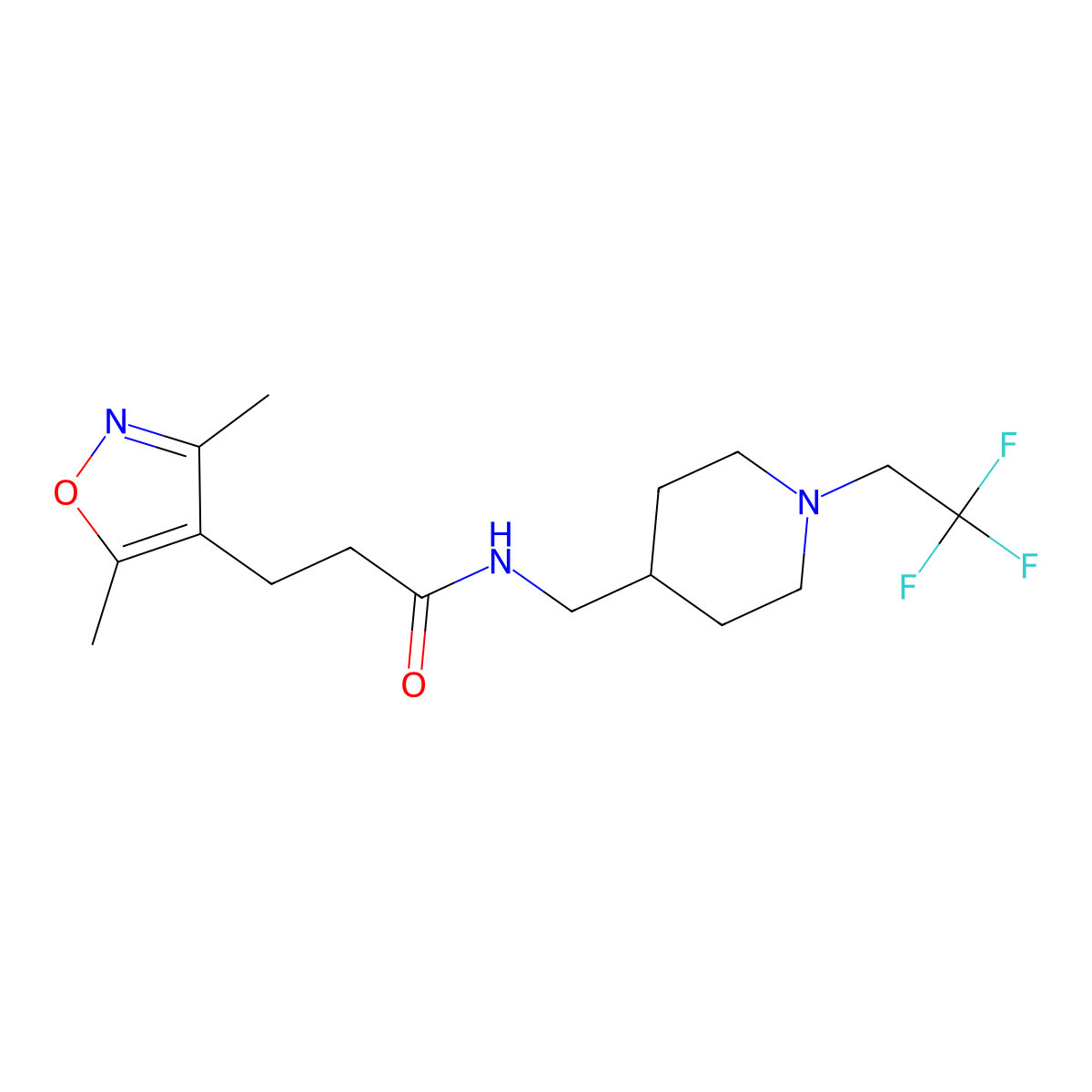 3-(3,5-dimethyl-1,2-oxazol-4-yl)-N-{[1-(2,2,2-trifluoroethyl)piperidin-4-yl]methyl}propanamide molecular structure, CAS 2320505-51-7