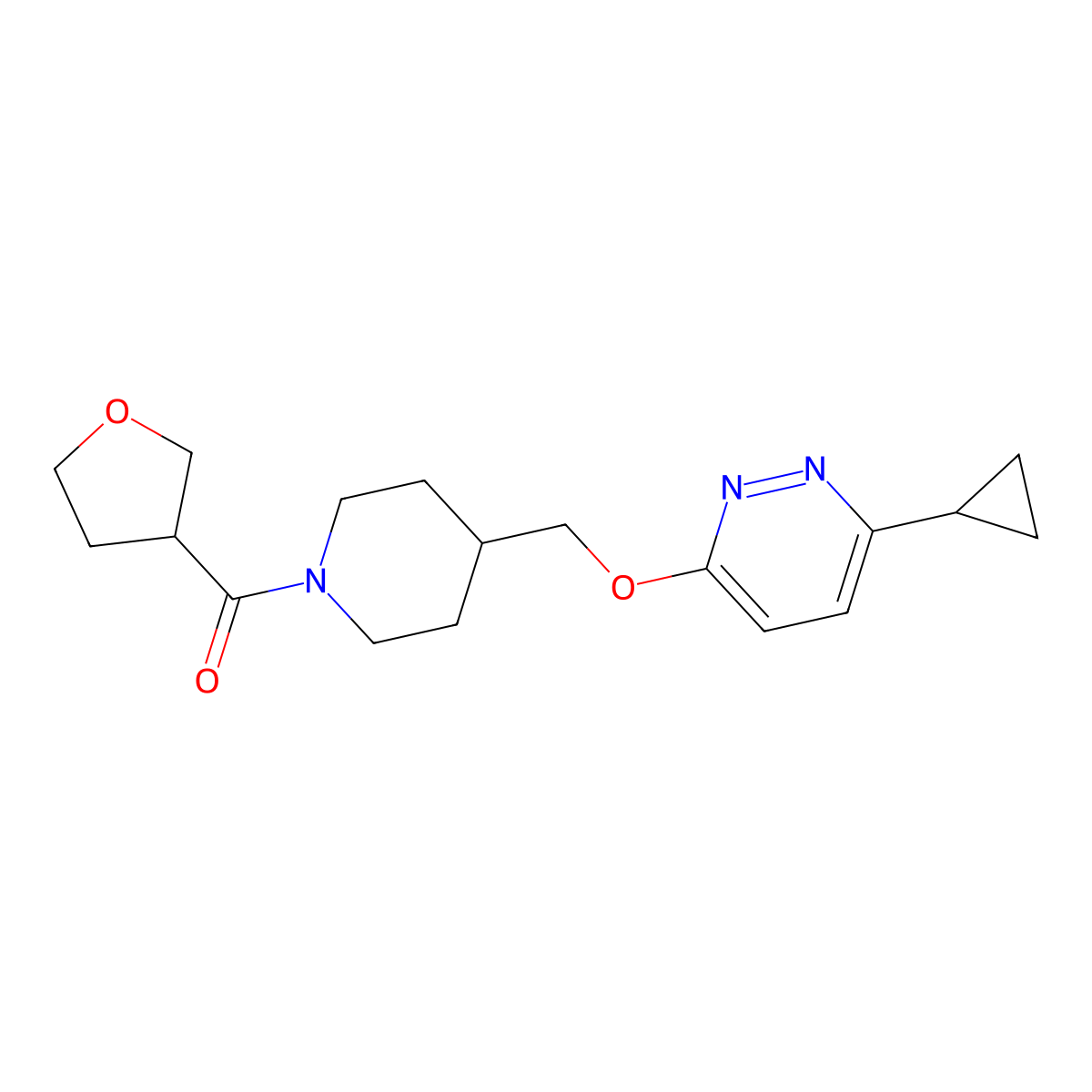 3-Cyclopropyl-6-{[1-(oxolane-3-carbonyl)piperidin-4-yl]methoxy}pyridazine molecular structure, CAS 2320506-36-1
