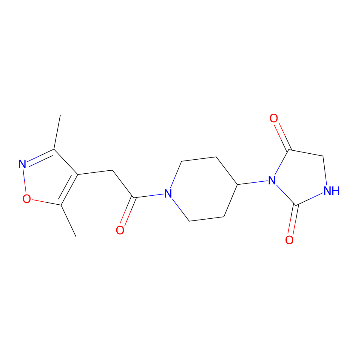 3-(1-(2-(3,5-Dimethylisoxazol-4-yl)acetyl)piperidin-4-yl)imidazolidine-2,4-dione molecular structure, CAS 2320506-63-4