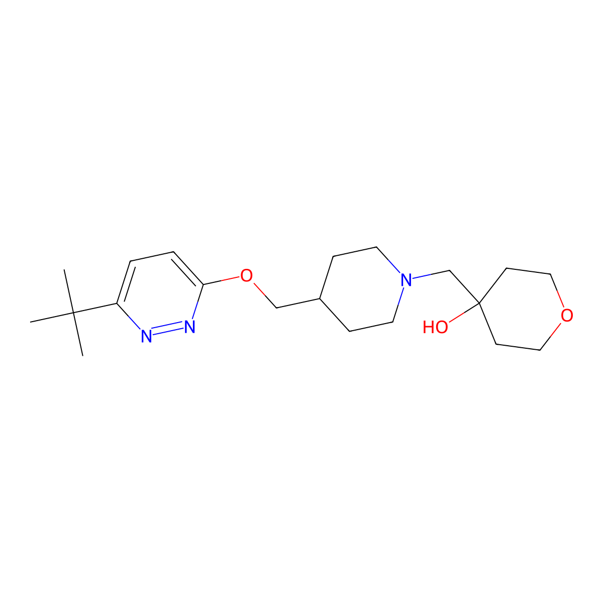 4-[(4-{[(6-Tert-butylpyridazin-3-yl)oxy]methyl}piperidin-1-yl)methyl]oxan-4-ol molecular structure, CAS 2320506-78-1