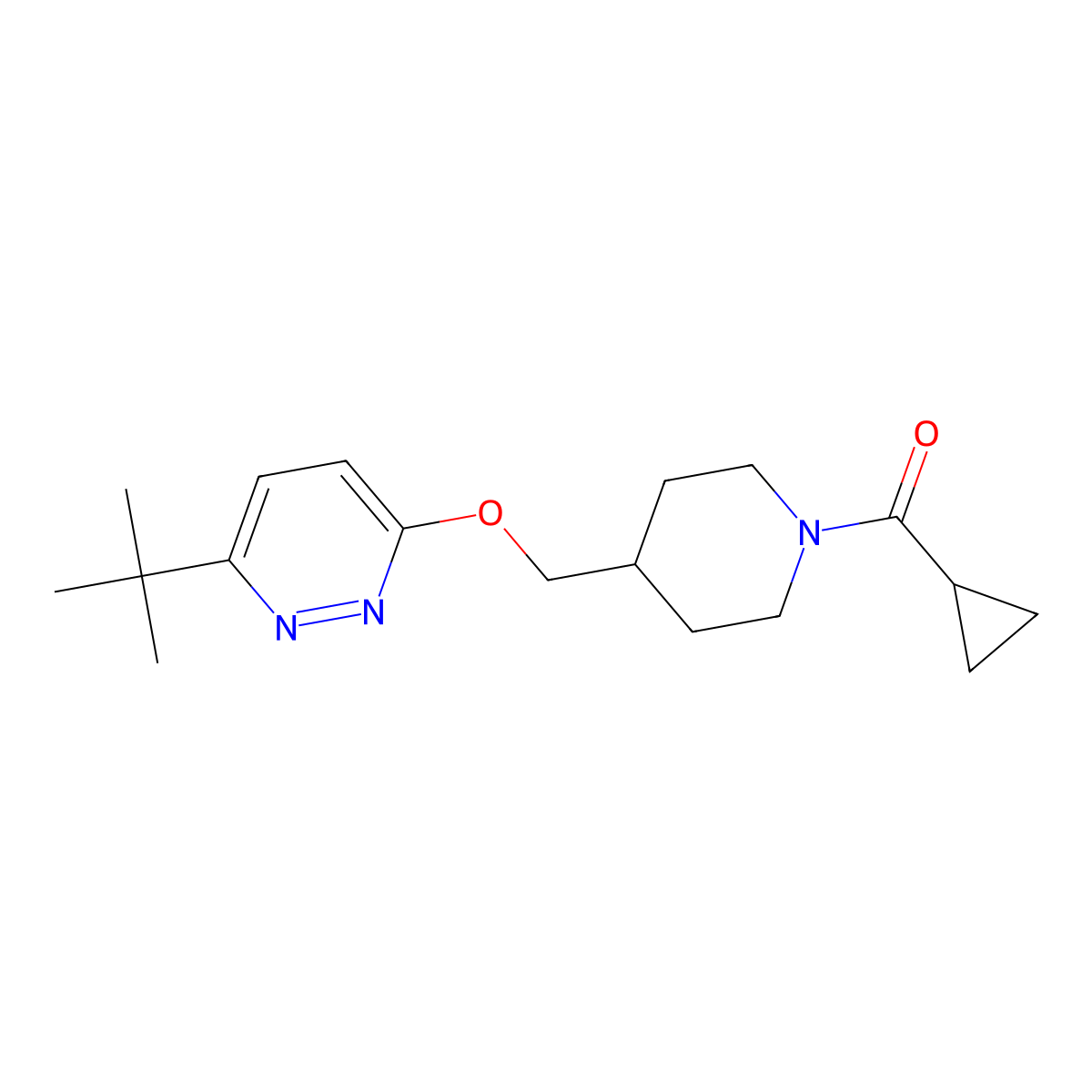 3-Tert-butyl-6-[(1-cyclopropanecarbonylpiperidin-4-yl)methoxy]pyridazine molecular structure, CAS 2320514-15-4