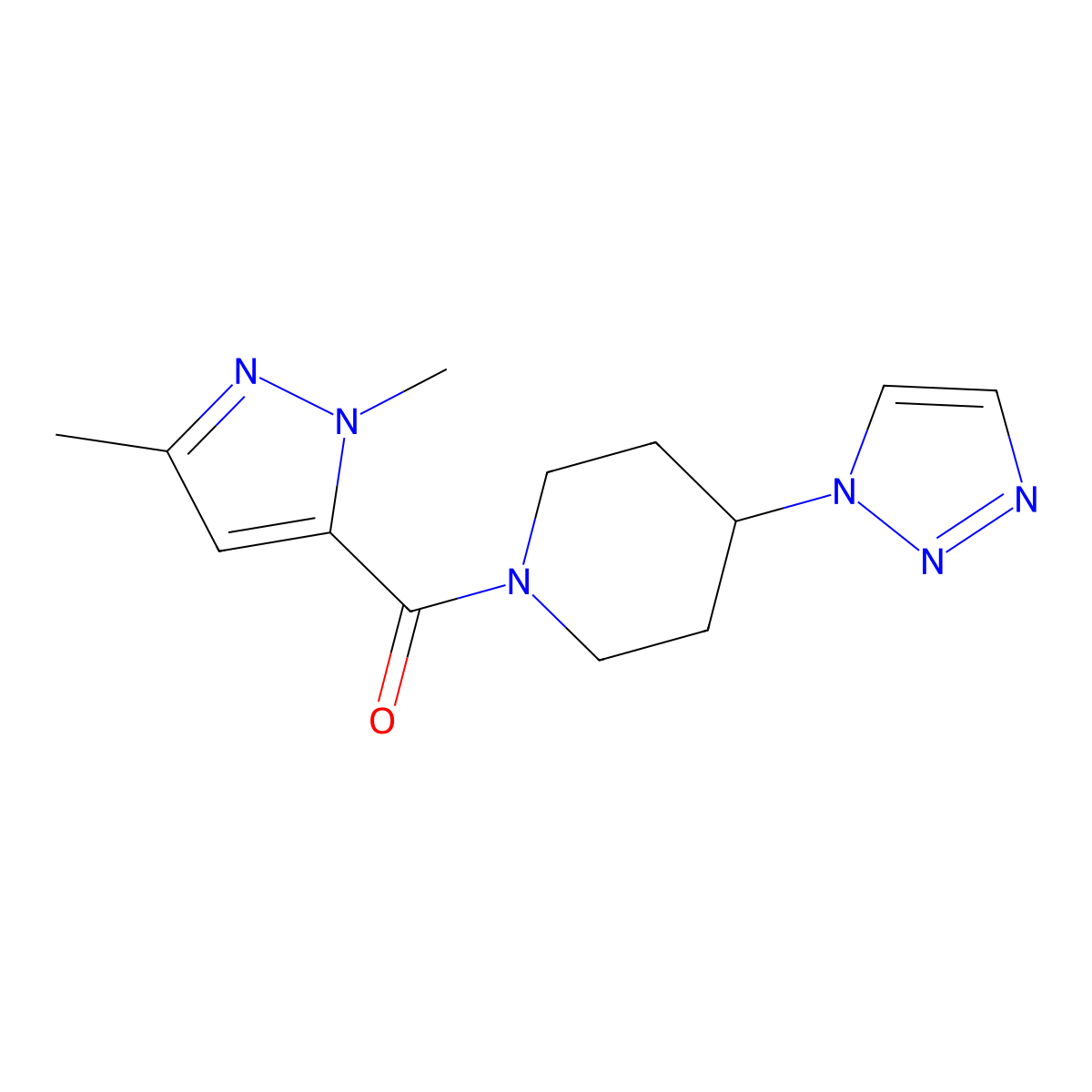 1-(1,3-dimethyl-1H-pyrazole-5-carbonyl)-4-(1H-1,2,3-triazol-1-yl)piperidine molecular structure, CAS 2320514-20-1