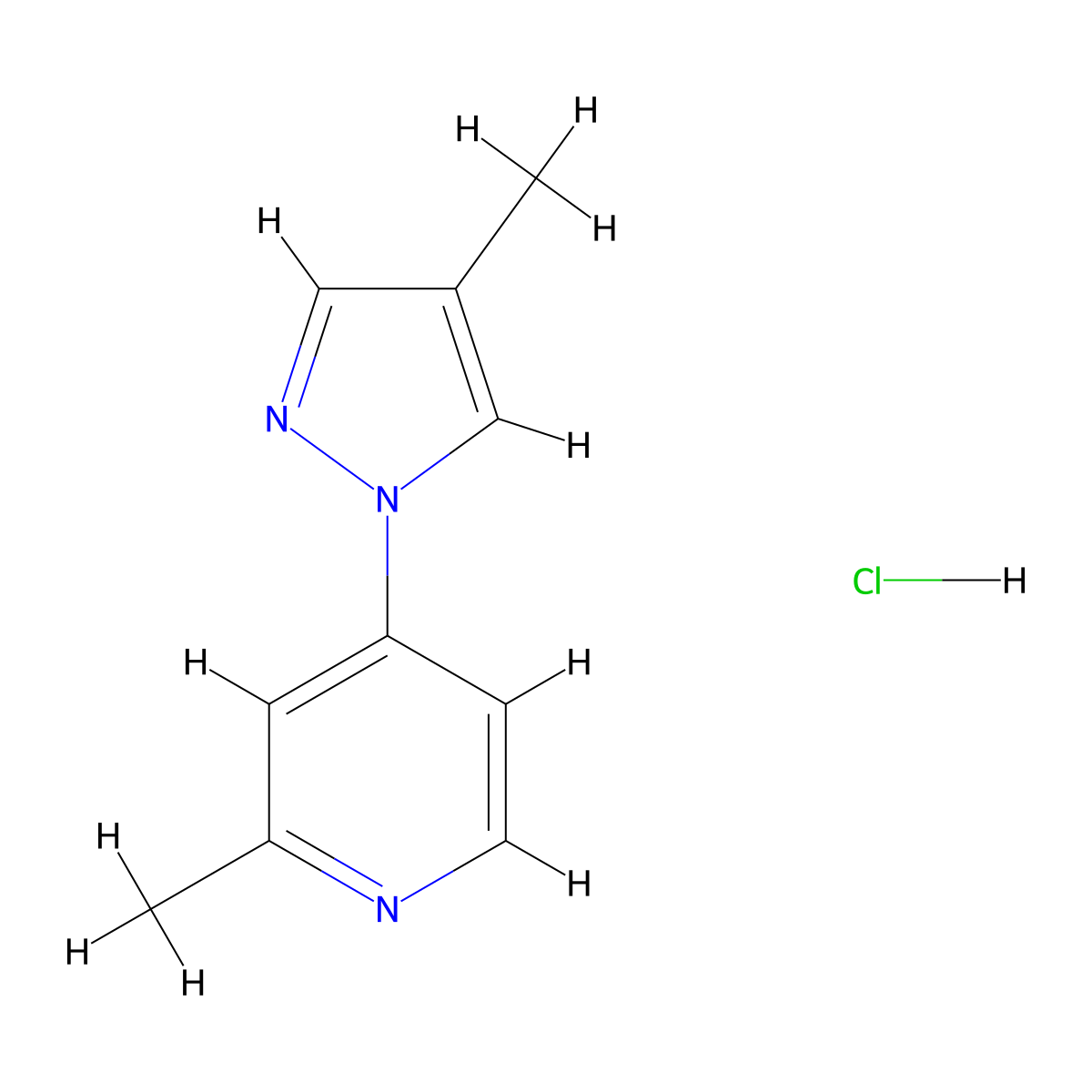 2-methyl-4-(4-methyl-1H-pyrazol-1-yl)pyridine hydrochloride molecular structure, CAS 2320514-79-0