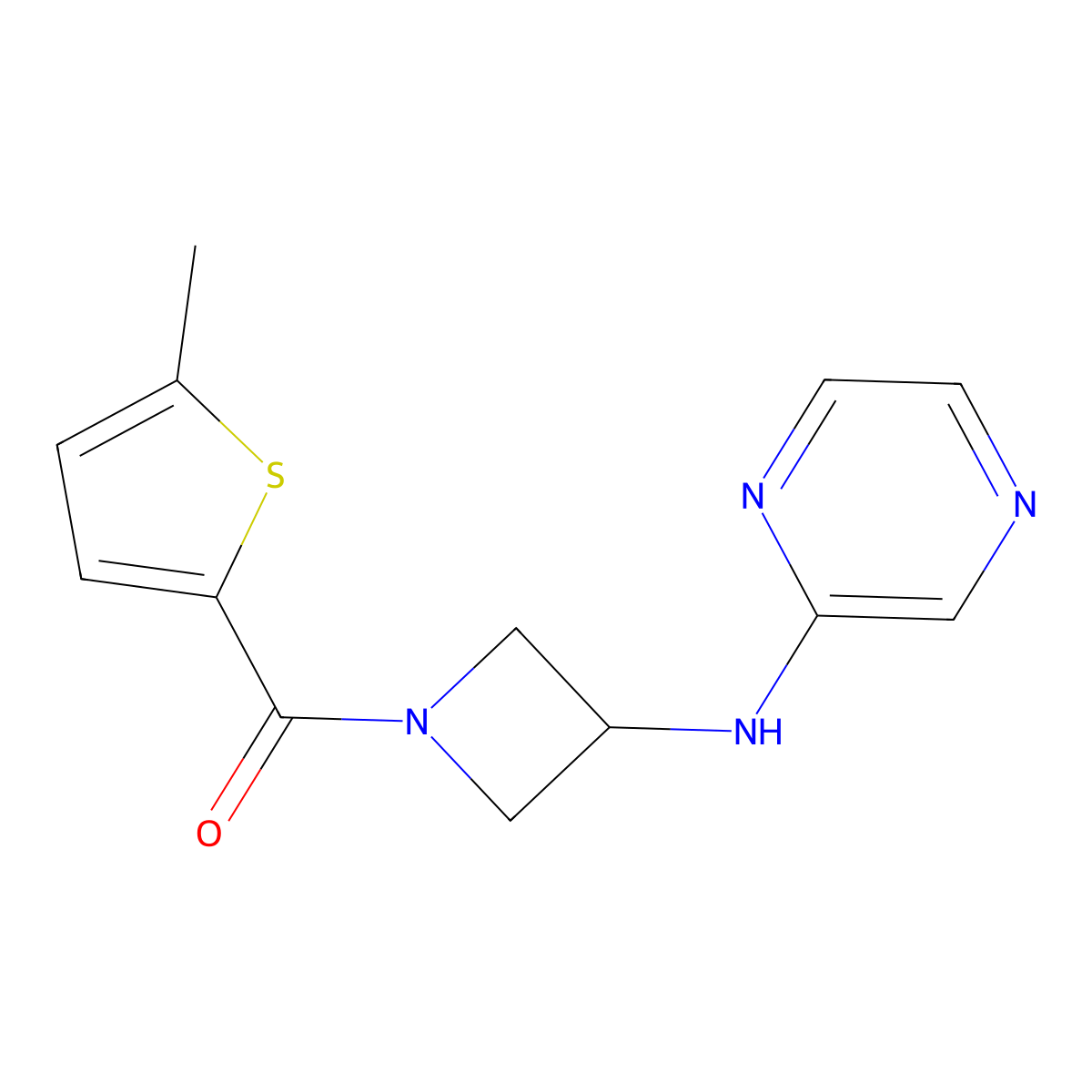 (5-Methylthiophen-2-yl)(3-(pyrazin-2-ylamino)azetidin-1-yl)methanone molecular structure, CAS 2320515-00-0