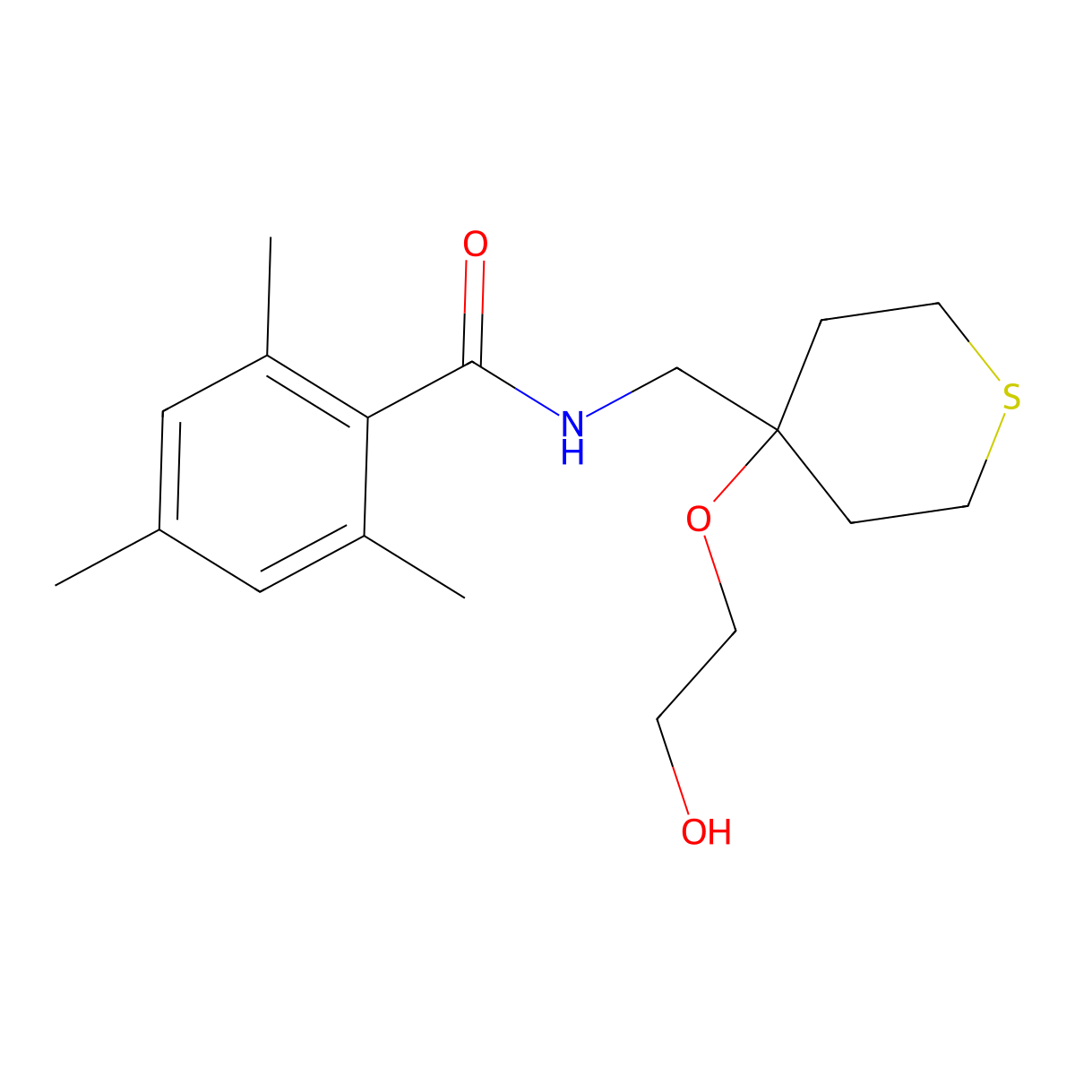 N-{[4-(2-hydroxyethoxy)thian-4-yl]methyl}-2,4,6-trimethylbenzamide molecular structure, CAS 2320515-08-8