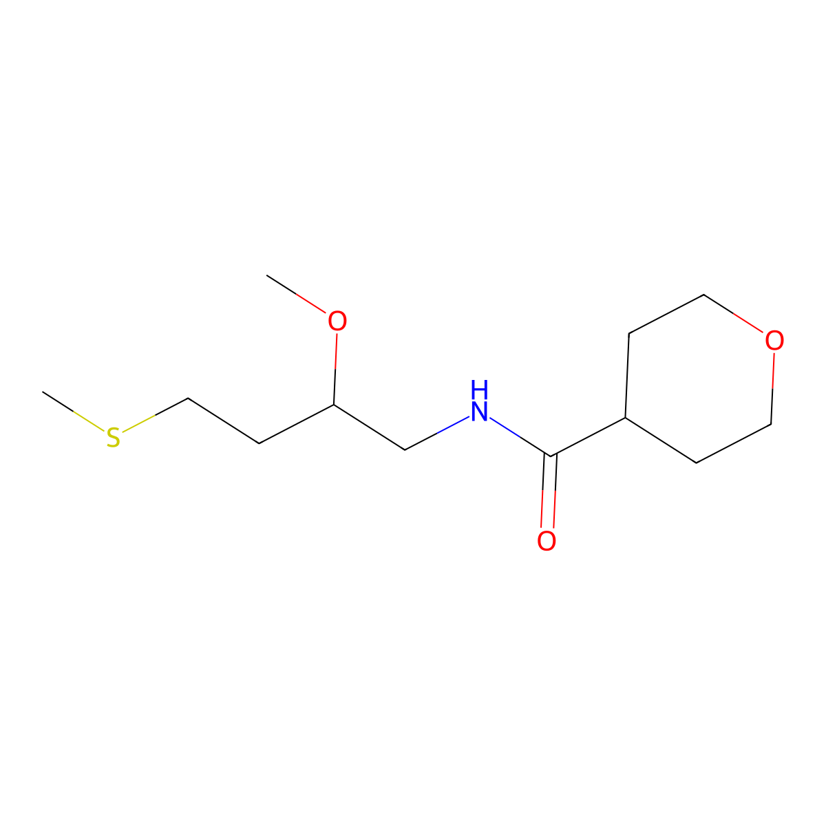 N-[2-methoxy-4-(methylsulfanyl)butyl]oxane-4-carboxamide molecular structure, CAS 2320515-17-9