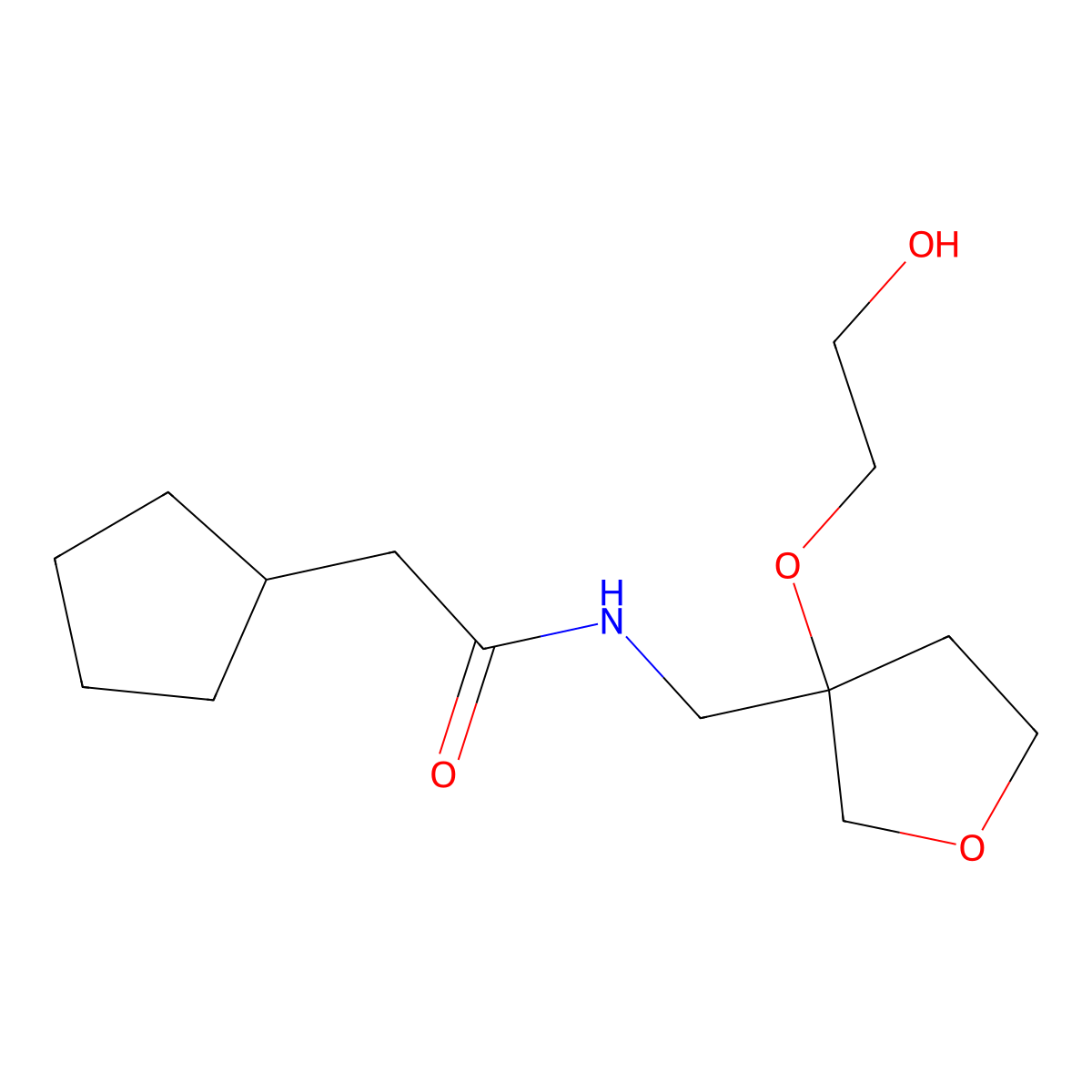 2-cyclopentyl-N-{[3-(2-hydroxyethoxy)oxolan-3-yl]methyl}acetamide molecular structure, CAS 2320515-29-3