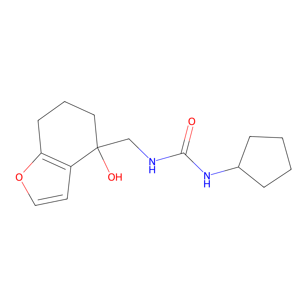 1-Cyclopentyl-3-((4-hydroxy-4,5,6,7-tetrahydrobenzofuran-4-yl)methyl)urea molecular structure, CAS 2320515-41-9