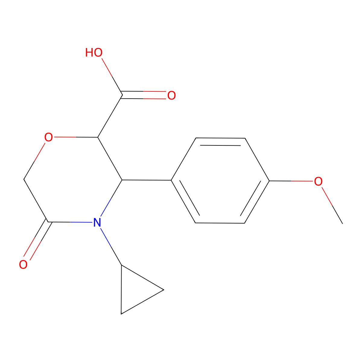 (2S,3R)-4-cyclopropyl-3-(4-methoxyphenyl)-5-oxomorpholine-2-carboxylic acid molecular structure, CAS 2320515-54-4
