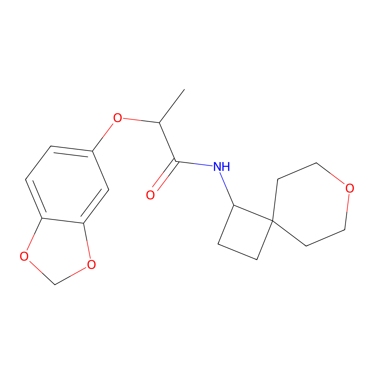2-(benzo[d][1,3]dioxol-5-yloxy)-N-(7-oxaspiro[3.5]nonan-1-yl)propanamide molecular structure, CAS 2320515-90-8