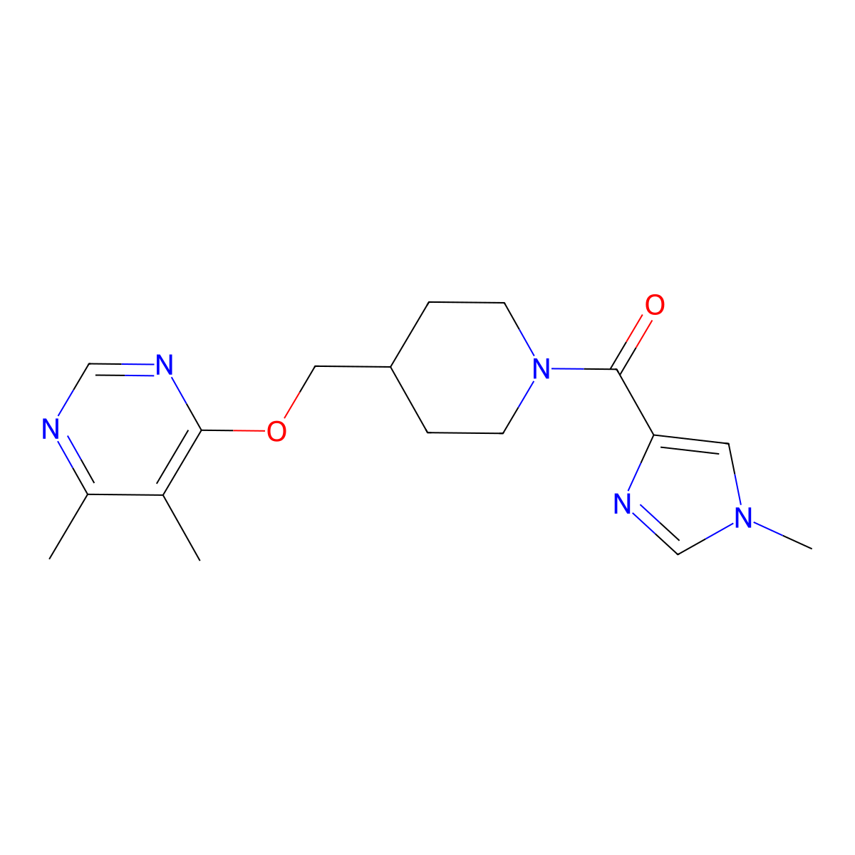 4,5-dimethyl-6-{[1-(1-methyl-1H-imidazole-4-carbonyl)piperidin-4-yl]methoxy}pyrimidine molecular structure, CAS 2320516-30-9