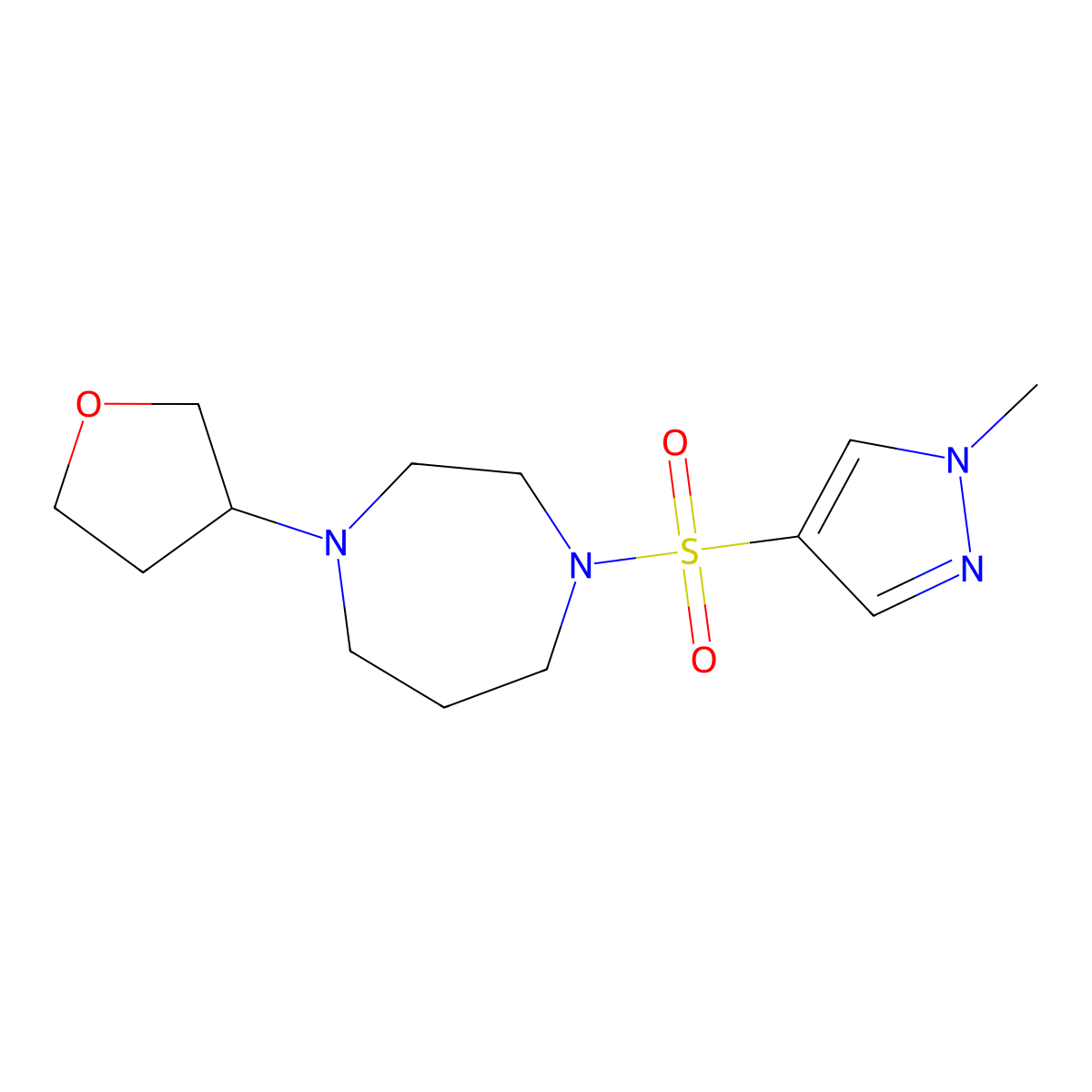 1-[(1-methyl-1H-pyrazol-4-yl)sulfonyl]-4-(oxolan-3-yl)-1,4-diazepane molecular structure, CAS 2320516-67-2