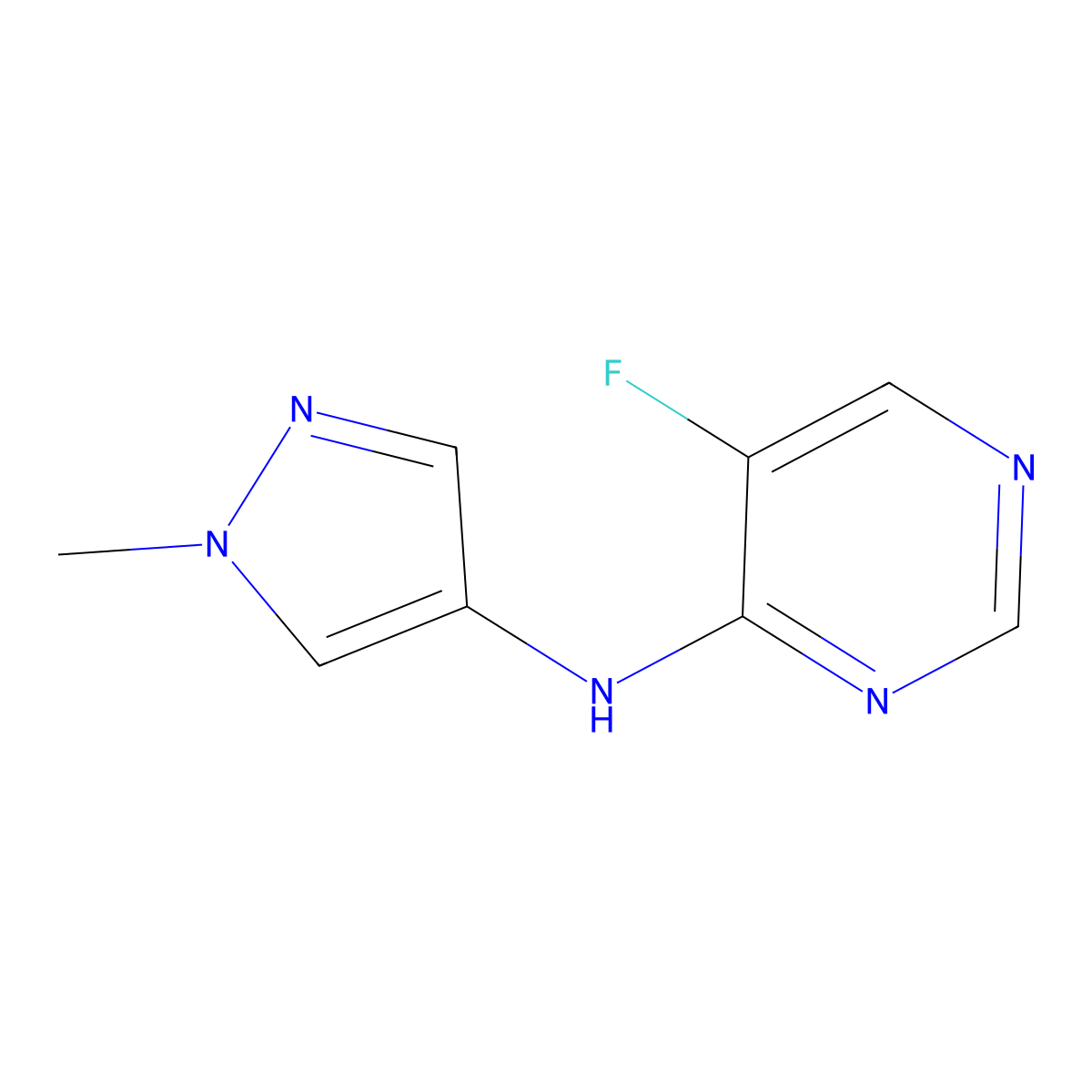 5-fluoro-N-(1-methyl-1H-pyrazol-4-yl)pyrimidin-4-amine molecular structure, CAS 2320516-72-9