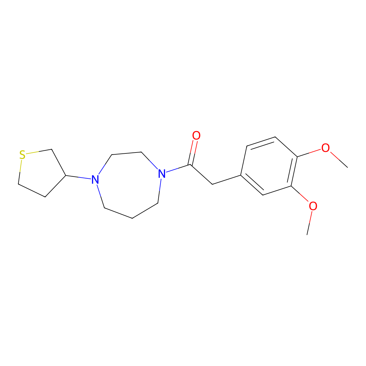 2-(3,4-Dimethoxyphenyl)-1-[4-(thiolan-3-yl)-1,4-diazepan-1-yl]ethan-1-one molecular structure, CAS 2320517-61-9