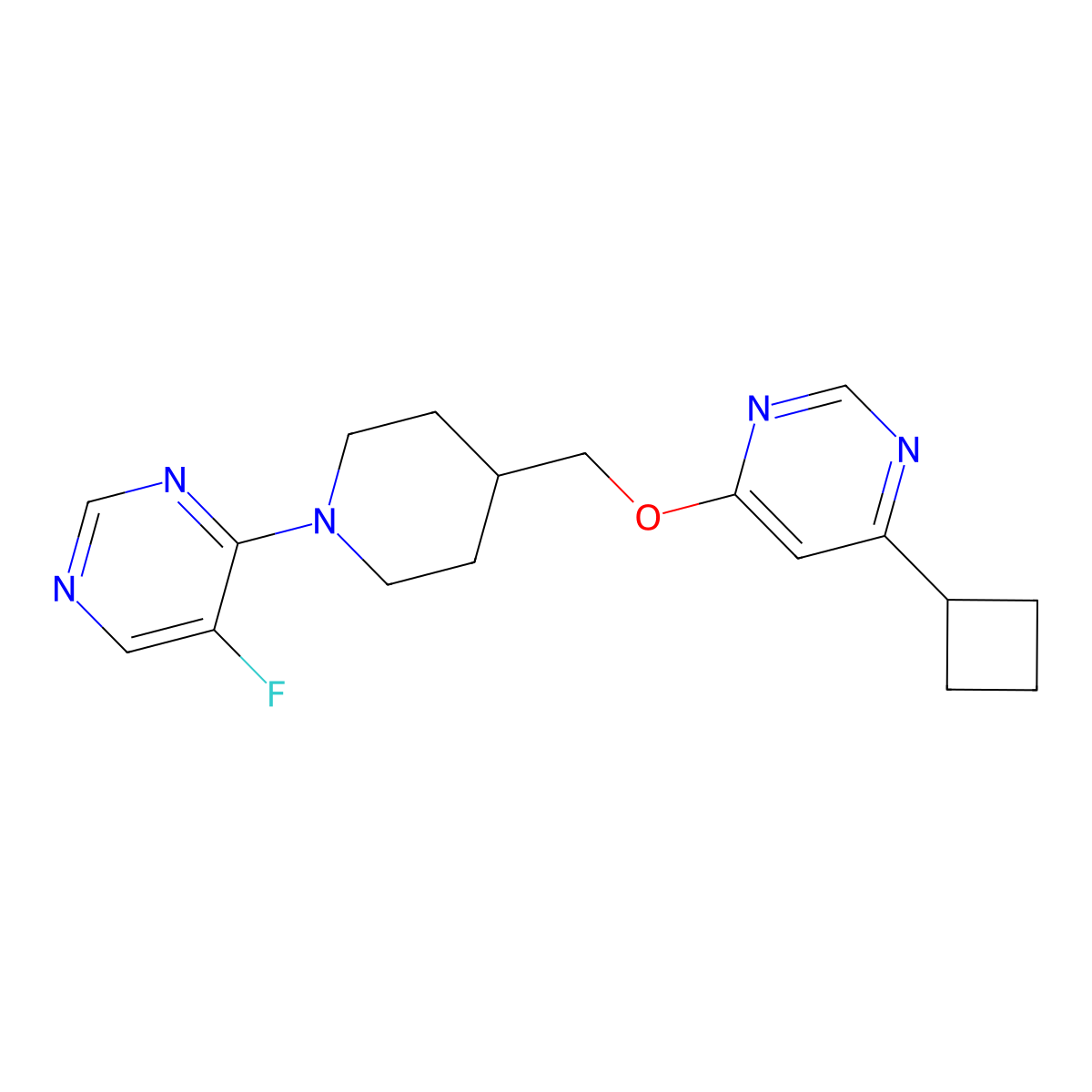 4-(4-{[(6-Cyclobutylpyrimidin-4-yl)oxy]methyl}piperidin-1-yl)-5-fluoropyrimidine molecular structure, CAS 2320518-19-0