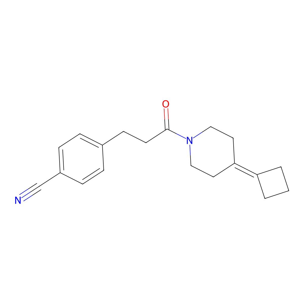 4-[3-(4-Cyclobutylidenepiperidin-1-yl)-3-oxopropyl]benzonitrile molecular structure, CAS 2320519-45-5