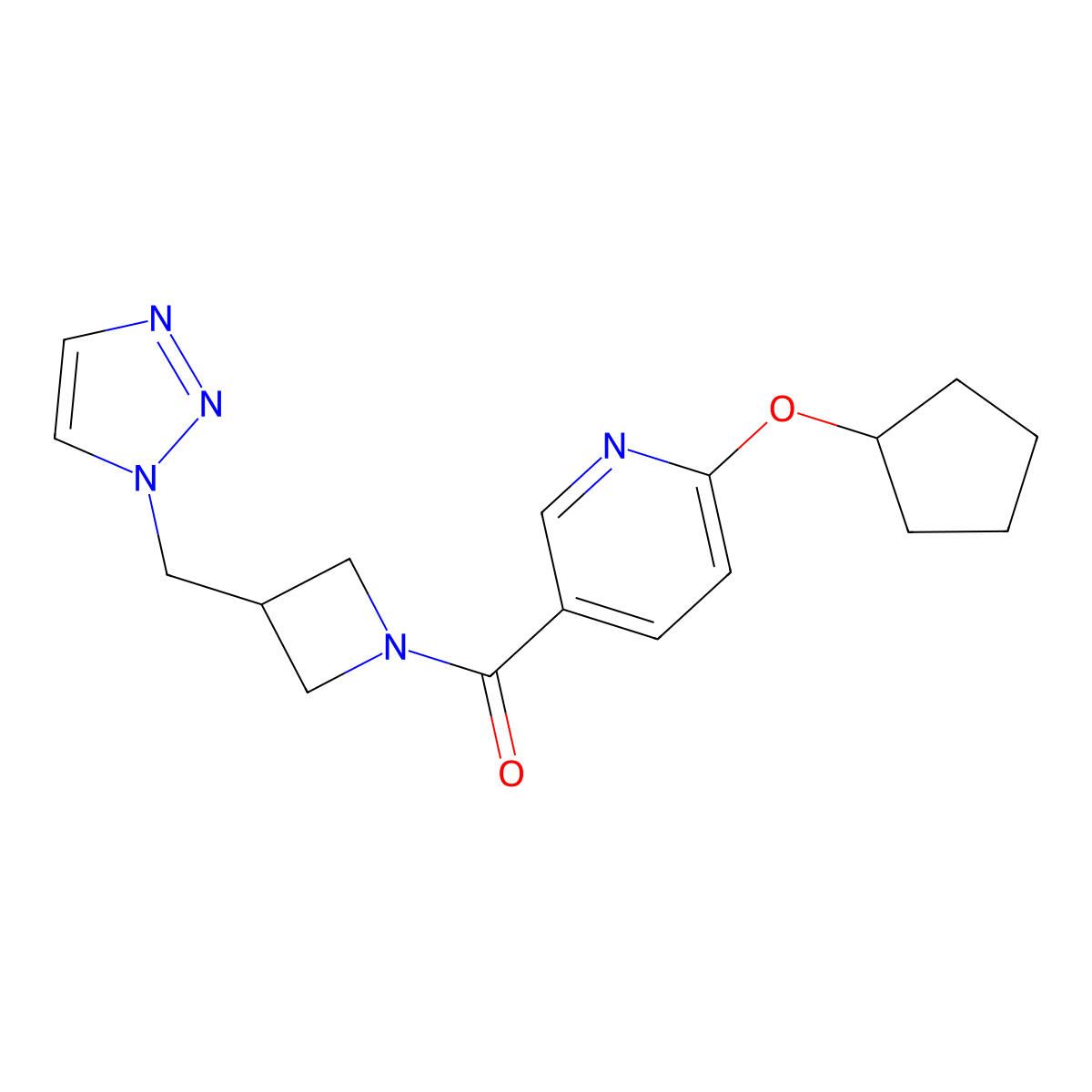 2-(cyclopentyloxy)-5-{3-[(1H-1,2,3-triazol-1-yl)methyl]azetidine-1-carbonyl}pyridine molecular structure, CAS 2320522-78-7