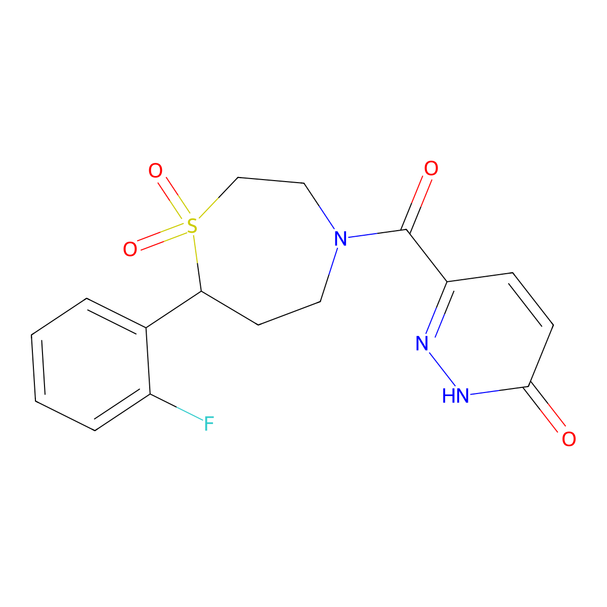 6-(7-(2-fluorophenyl)-1,1-dioxido-1,4-thiazepane-4-carbonyl)pyridazin-3(2H)-one molecular structure, CAS 2320522-93-6