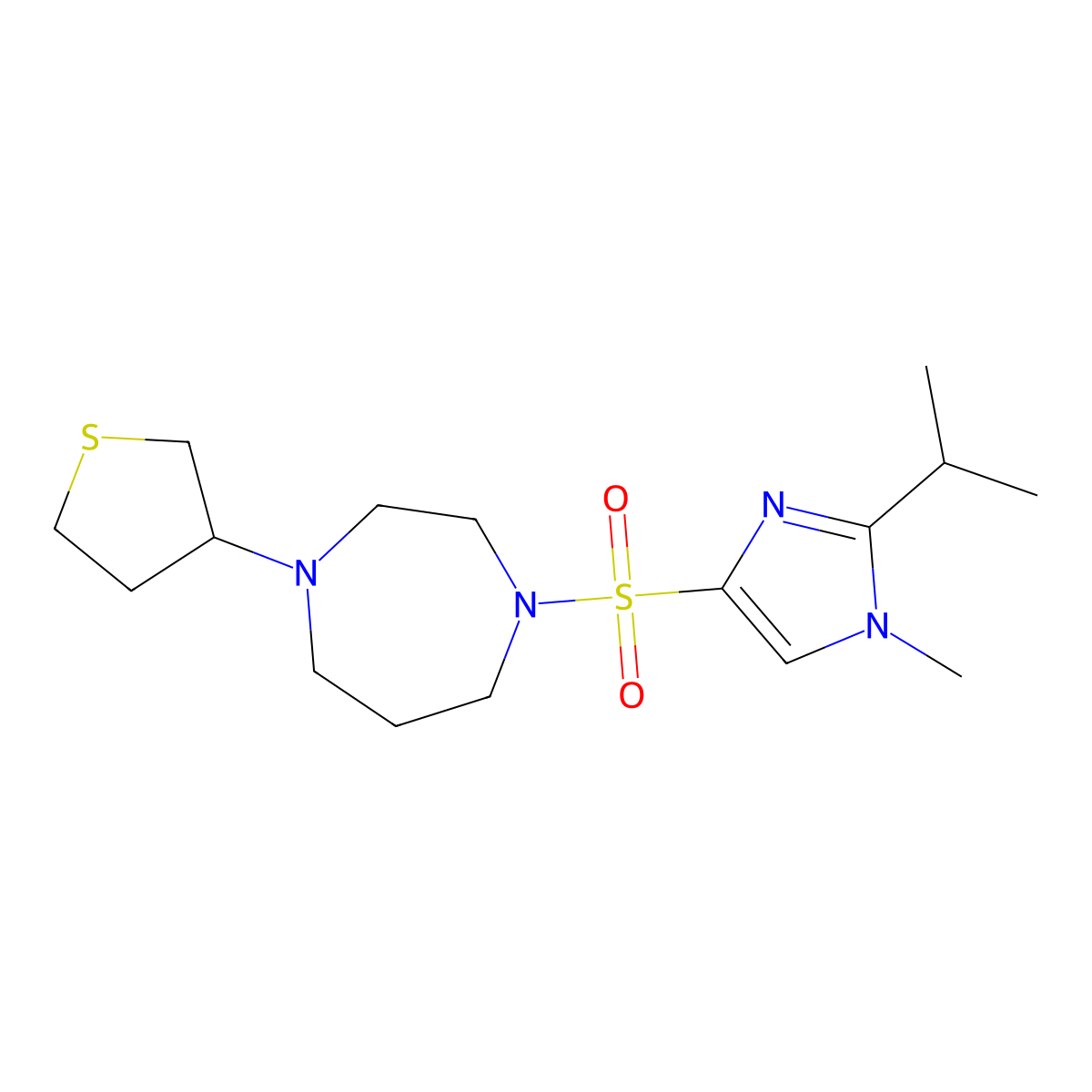 1-((2-isopropyl-1-methyl-1H-imidazol-4-yl)sulfonyl)-4-(tetrahydrothiophen-3-yl)-1,4-diazepane molecular structure, CAS 2320523-04-2