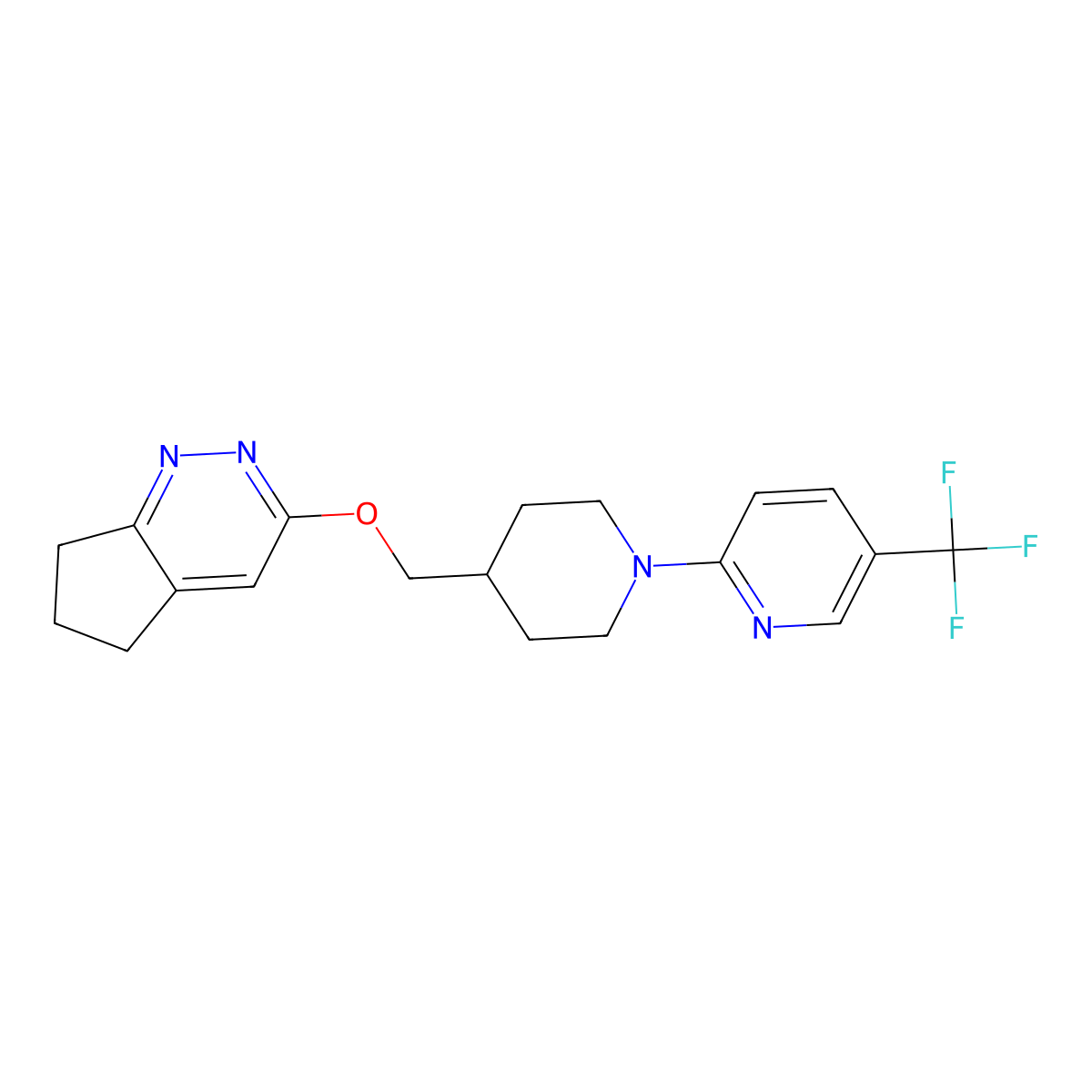2-[4-({5H,6H,7H-cyclopenta[c]pyridazin-3-yloxy}methyl)piperidin-1-yl]-5-(trifluoromethyl)pyridine molecular structure, CAS 2320523-52-0