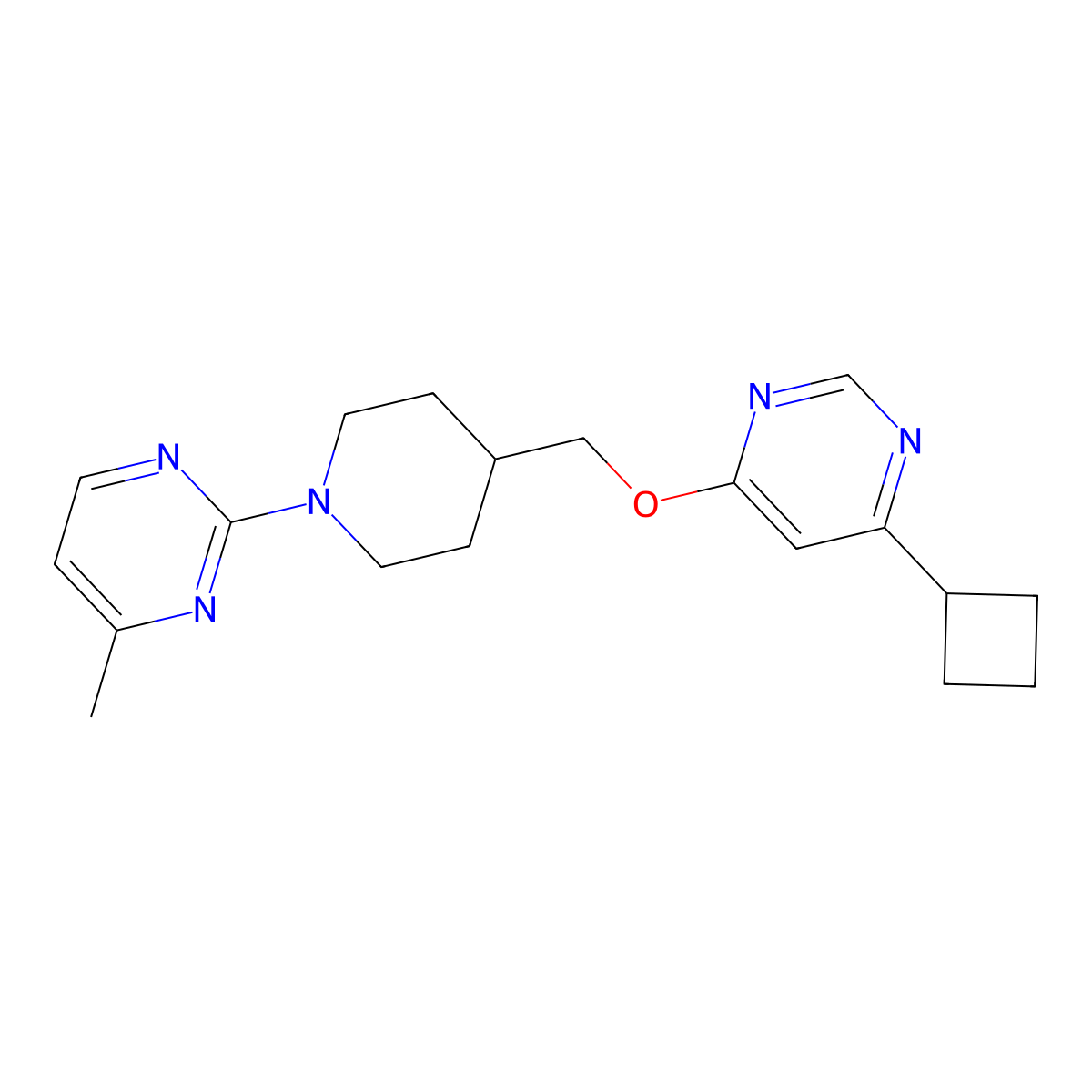 2-(4-{[(6-Cyclobutylpyrimidin-4-yl)oxy]methyl}piperidin-1-yl)-4-methylpyrimidine molecular structure, CAS 2320523-71-3