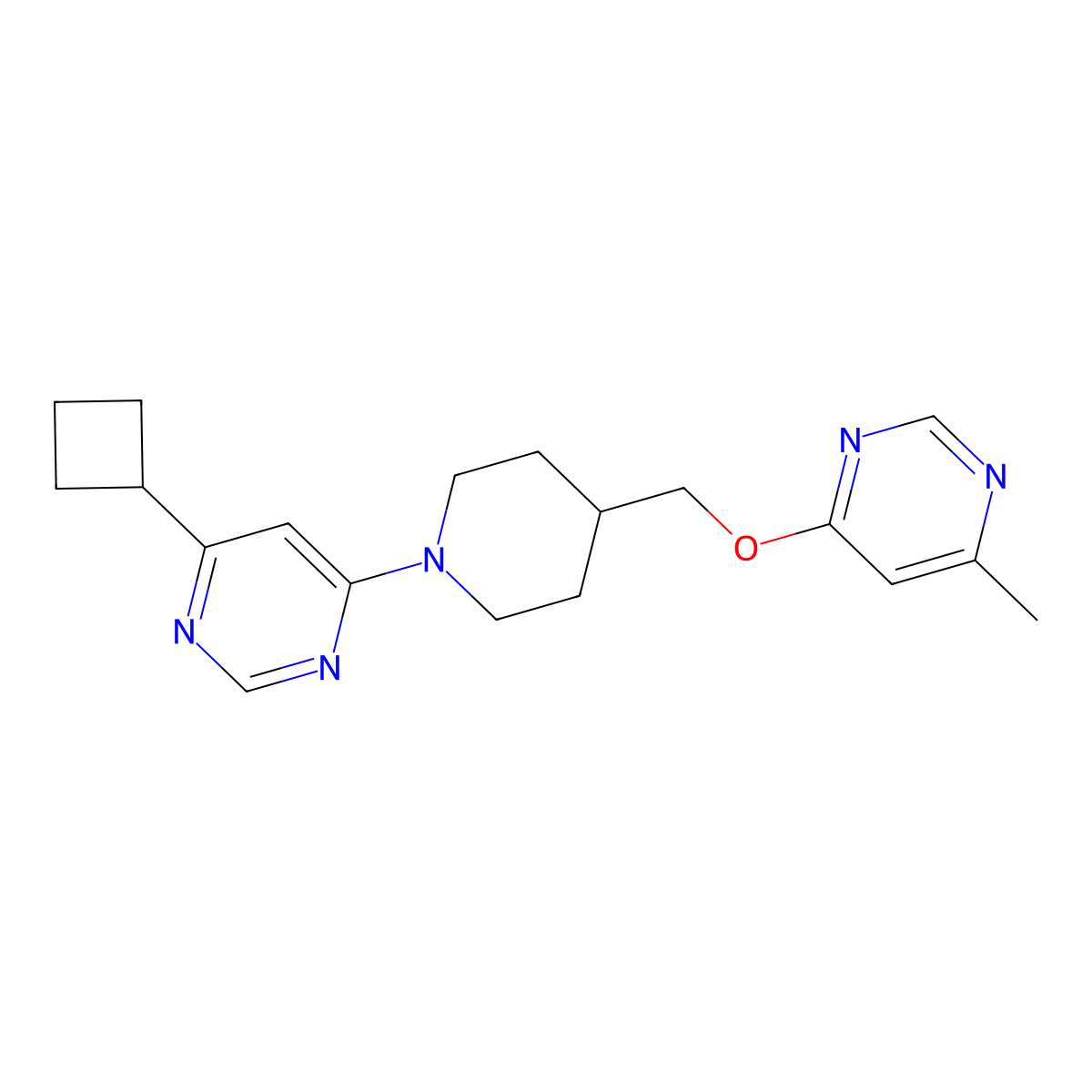 4-Cyclobutyl-6-(4-(((6-methylpyrimidin-4-yl)oxy)methyl)piperidin-1-yl)pyrimidine molecular structure, CAS 2320523-85-9