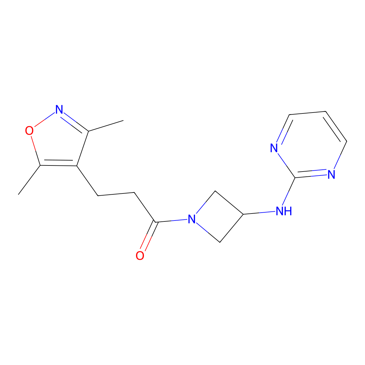 3-(3,5-Dimethylisoxazol-4-yl)-1-(3-(pyrimidin-2-ylamino)azetidin-1-yl)propan-1-one molecular structure, CAS 2320523-92-8
