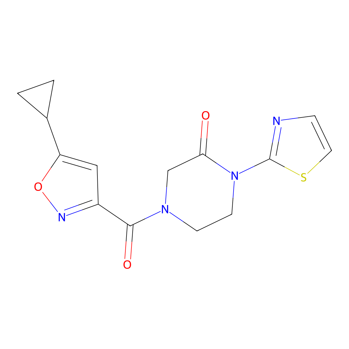 4-(5-Cyclopropyl-1,2-oxazole-3-carbonyl)-1-(1,3-thiazol-2-yl)piperazin-2-one molecular structure, CAS 2320523-97-3
