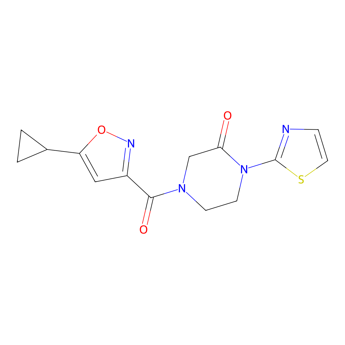 4-(5-Cyclopropyl-1,2-oxazole-3-carbonyl)-1-(1,3-thiazol-2-yl)piperazin-2-one molecular structure, CAS 2320523-97-3