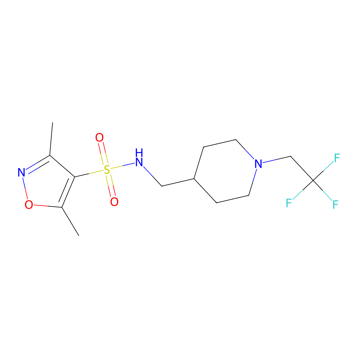 3,5-dimethyl-N-{[1-(2,2,2-trifluoroethyl)piperidin-4-yl]methyl}-1,2-oxazole-4-sulfonamide molecular structure, CAS 2320524-25-0