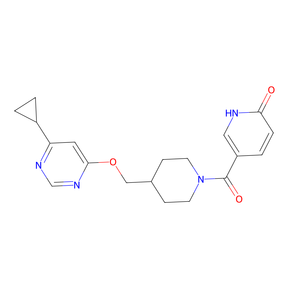 5-(4-(((6-cyclopropylpyrimidin-4-yl)oxy)methyl)piperidine-1-carbonyl)pyridin-2(1H)-one molecular structure, CAS 2320524-55-6