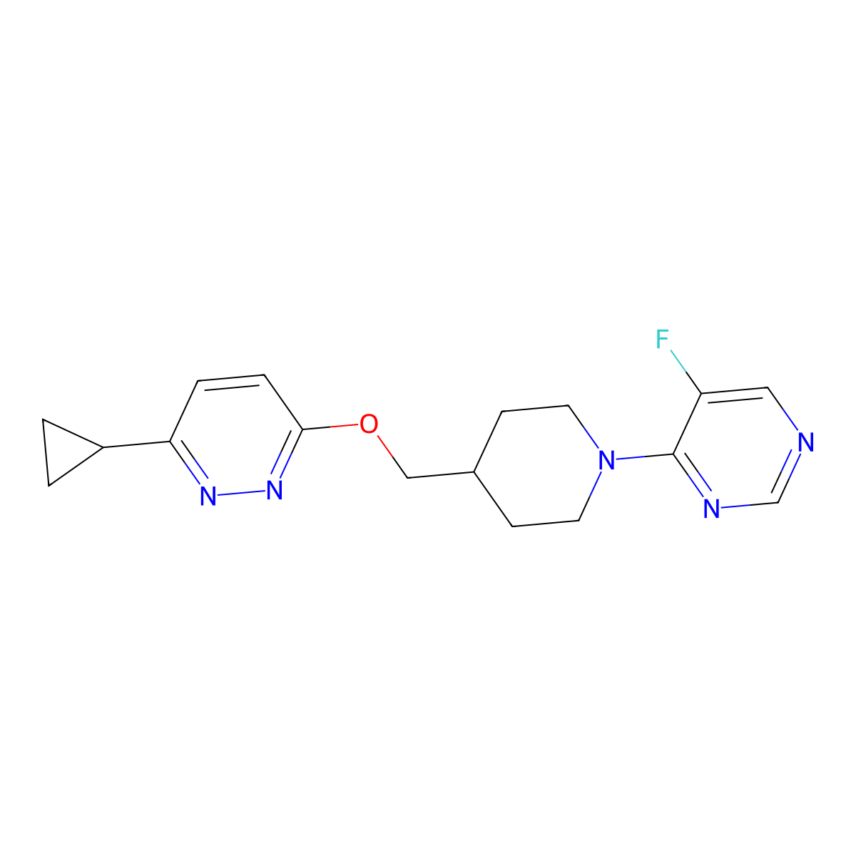 3-Cyclopropyl-6-[[1-(5-fluoropyrimidin-4-yl)piperidin-4-yl]methoxy]pyridazine molecular structure, CAS 2320532-81-6