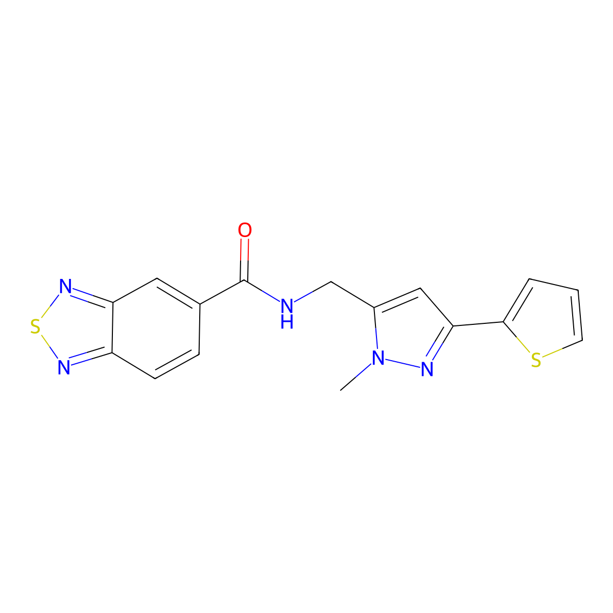 N-{[1-methyl-3-(thiophen-2-yl)-1H-pyrazol-5-yl]methyl}-2,1,3-benzothiadiazole-5-carboxamide molecular structure, CAS 2320532-87-2