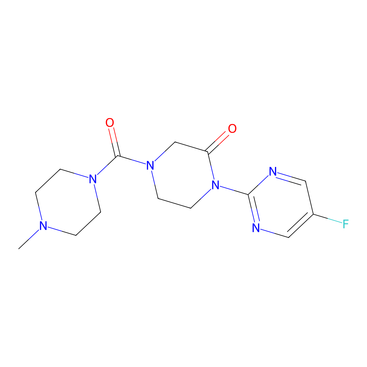 1-(5-Fluoropyrimidin-2-yl)-4-(4-methylpiperazine-1-carbonyl)piperazin-2-one molecular structure, CAS 2320533-07-9