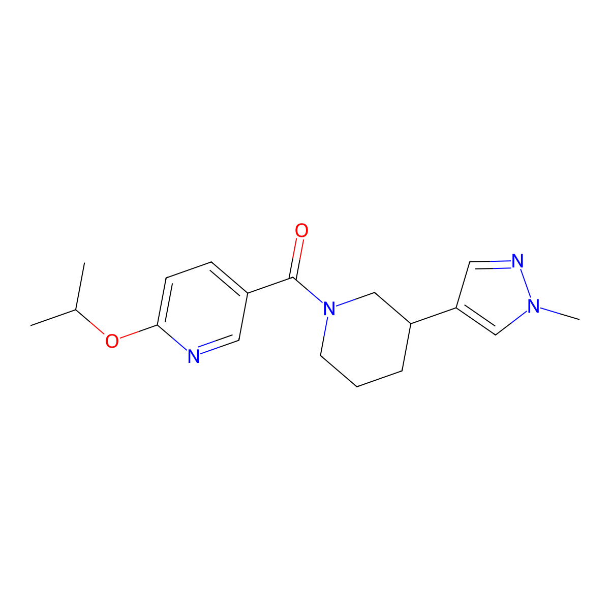 5-[3-(1-methyl-1H-pyrazol-4-yl)piperidine-1-carbonyl]-2-(propan-2-yloxy)pyridine molecular structure, CAS 2320533-12-6