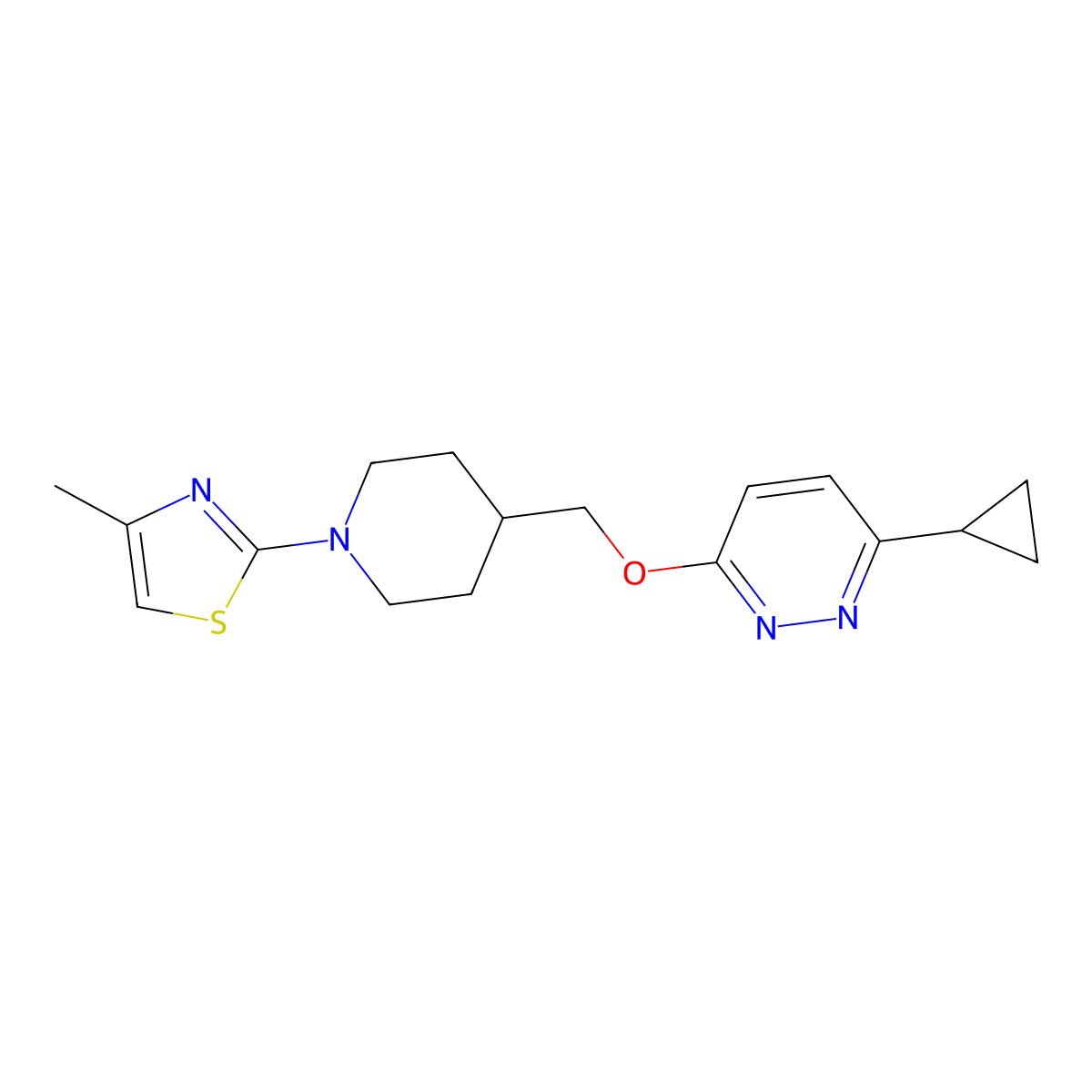 3-Cyclopropyl-6-{[1-(4-methyl-1,3-thiazol-2-yl)piperidin-4-yl]methoxy}pyridazine molecular structure, CAS 2320533-29-5