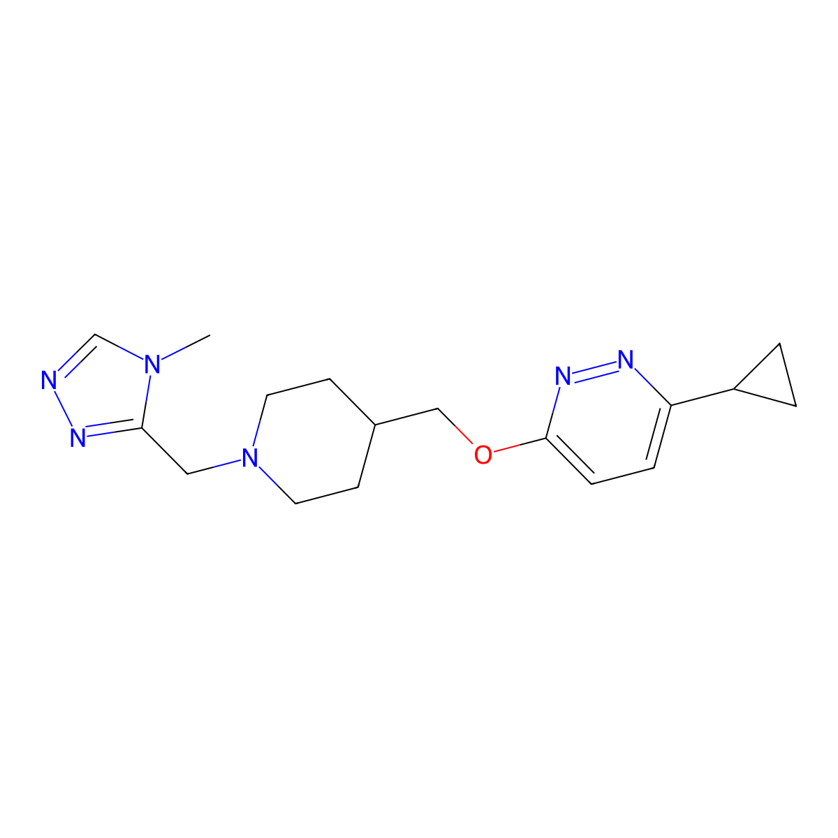 3-cyclopropyl-6-({1-[(4-methyl-4H-1,2,4-triazol-3-yl)methyl]piperidin-4-yl}methoxy)pyridazine molecular structure, CAS 2320533-46-6