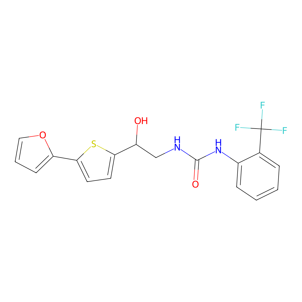 3-{2-[5-(Furan-2-yl)thiophen-2-yl]-2-hydroxyethyl}-1-[2-(trifluoromethyl)phenyl]urea molecular structure, CAS 2320533-54-6