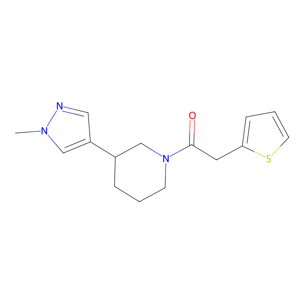1-[3-(1-methyl-1H-pyrazol-4-yl)piperidin-1-yl]-2-(thiophen-2-yl)ethan-1-one molecular structure, CAS 2320534-35-6