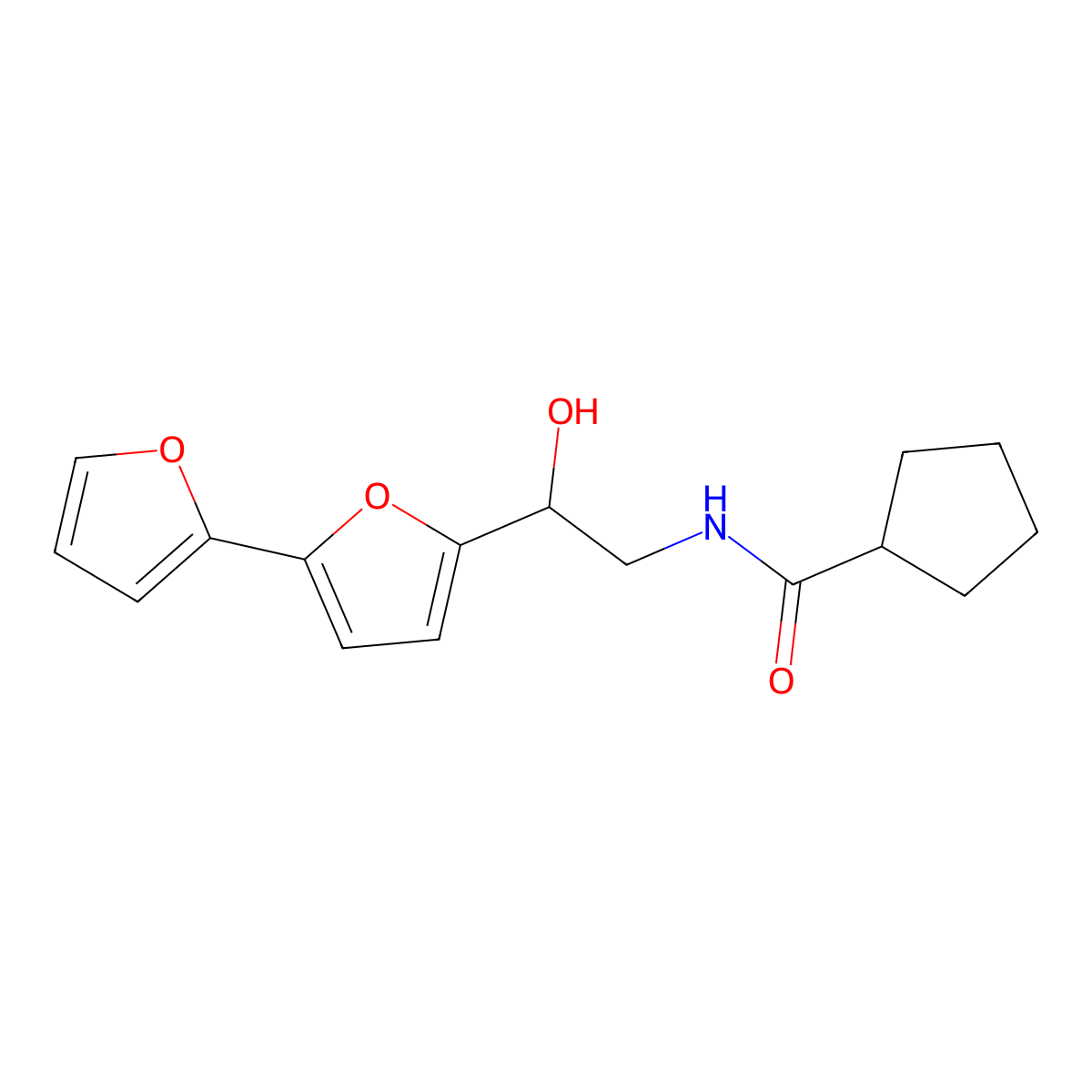 N-(2-{[2,2'-bifuran]-5-yl}-2-hydroxyethyl)cyclopentanecarboxamide molecular structure, CAS 2320534-60-7