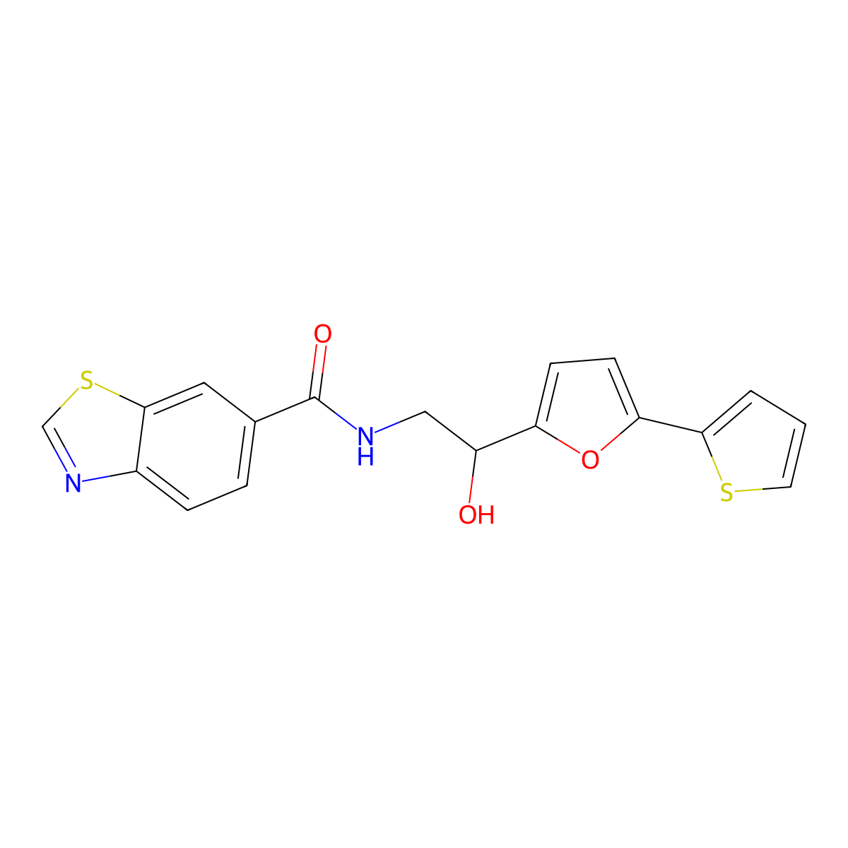N-{2-hydroxy-2-[5-(thiophen-2-yl)furan-2-yl]ethyl}-1,3-benzothiazole-6-carboxamide molecular structure, CAS 2320534-80-1