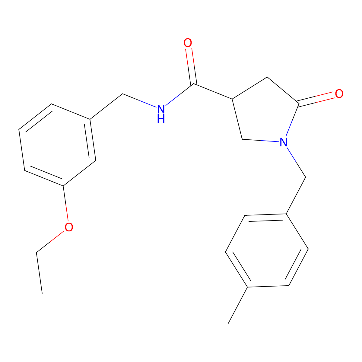 N-[(3-Ethoxyphenyl)methyl]-1-[(4-methylphenyl)methyl]-5-oxopyrrolidine-3-carboxamide molecular structure, CAS 2320535-08-6