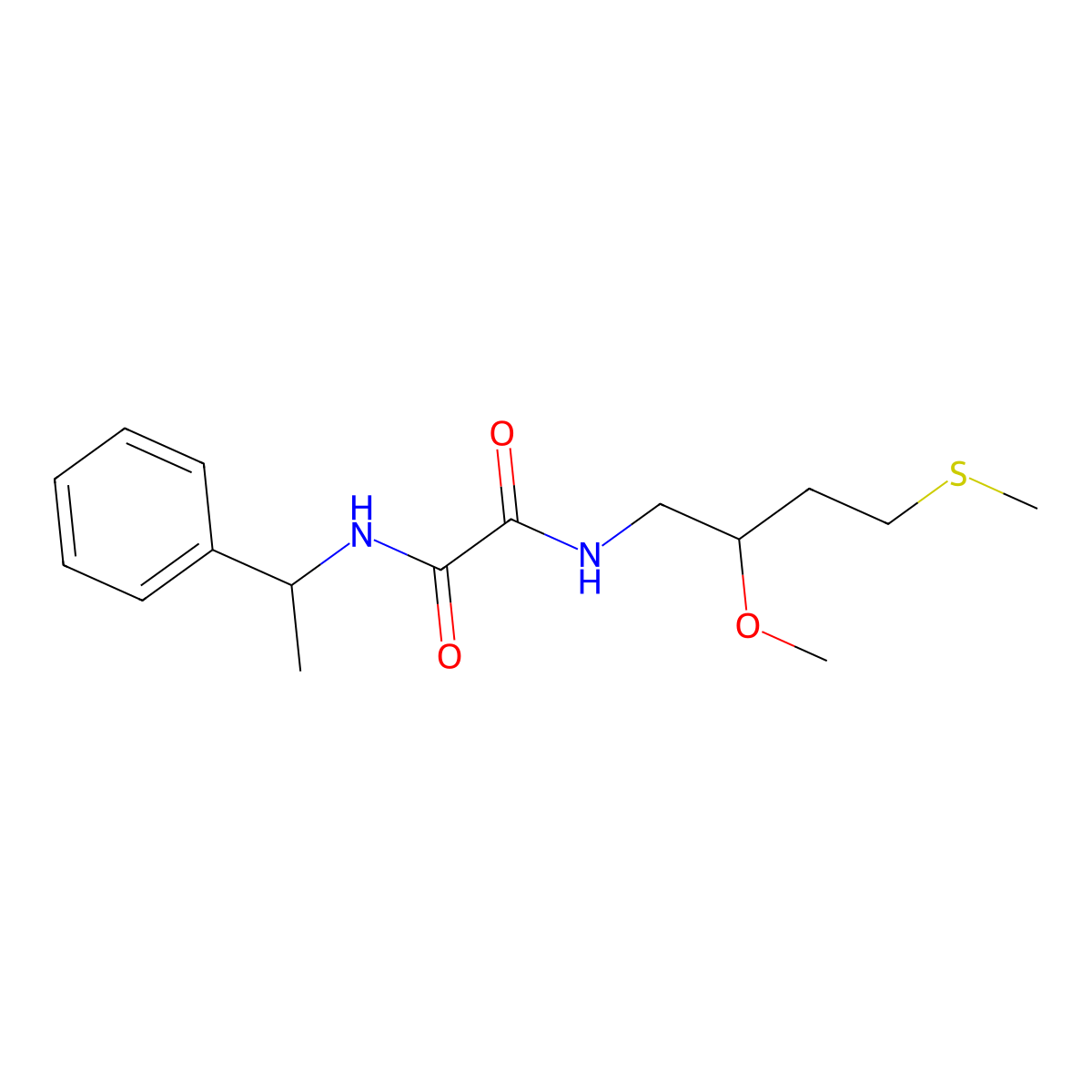 N-(2-Methoxy-4-methylsulfanylbutyl)-N'-(1-phenylethyl)oxamide molecular structure, CAS 2320535-24-6