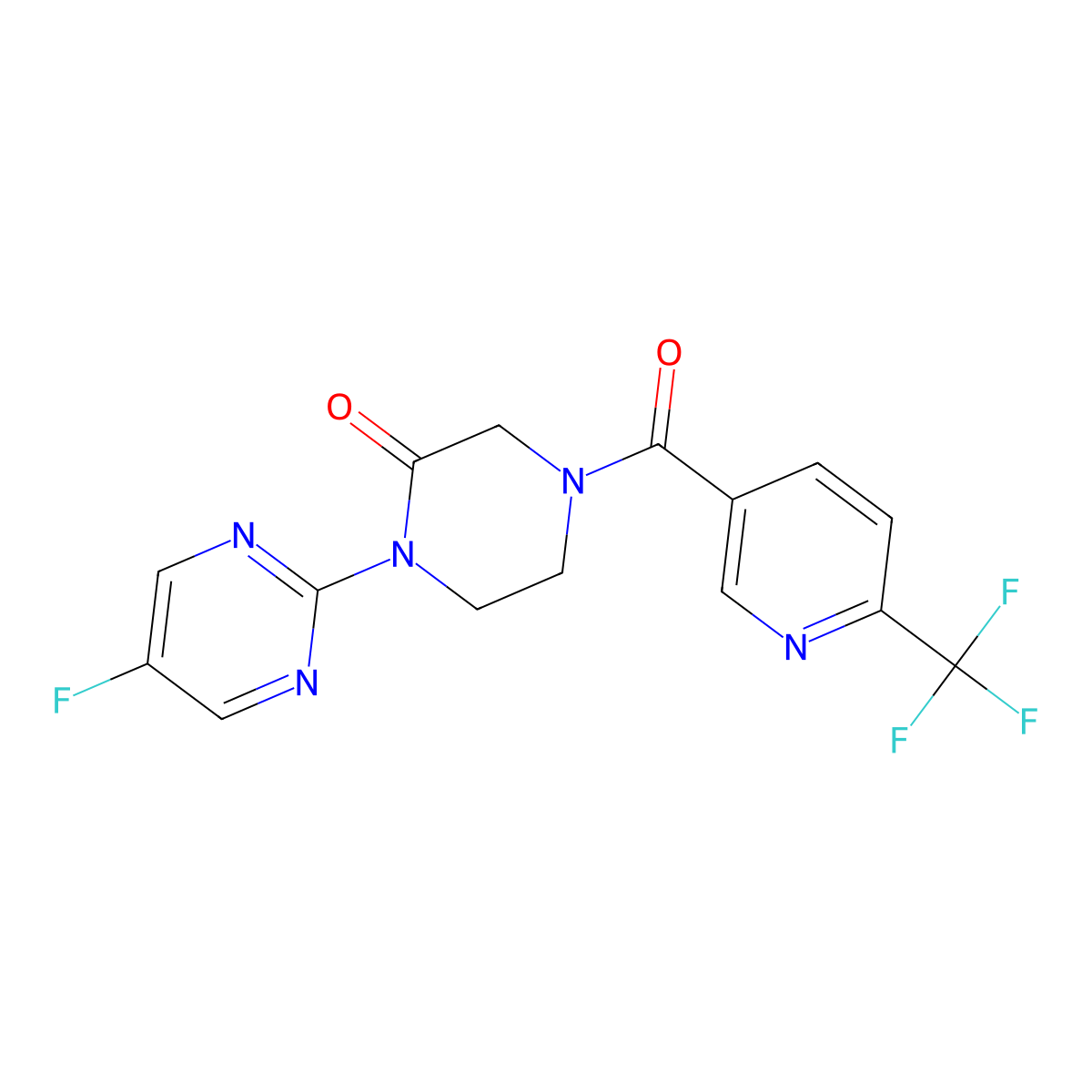 1-(5-Fluoropyrimidin-2-yl)-4-[6-(trifluoromethyl)pyridine-3-carbonyl]piperazin-2-one molecular structure, CAS 2320535-48-4