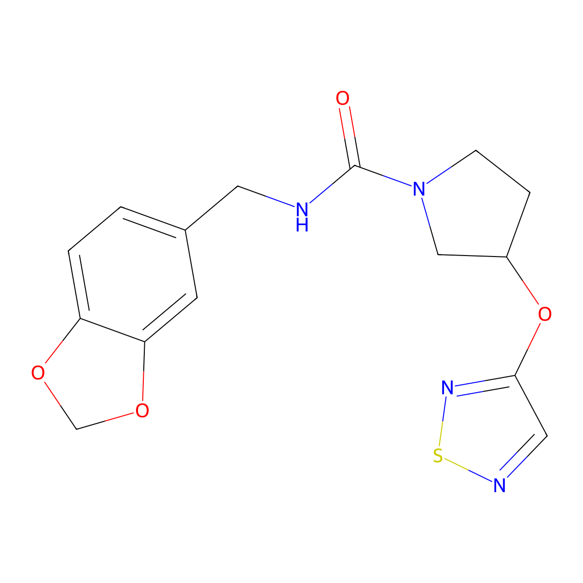 N-[(2H-1,3-benzodioxol-5-yl)methyl]-3-(1,2,5-thiadiazol-3-yloxy)pyrrolidine-1-carboxamide molecular structure, CAS 2320535-80-4