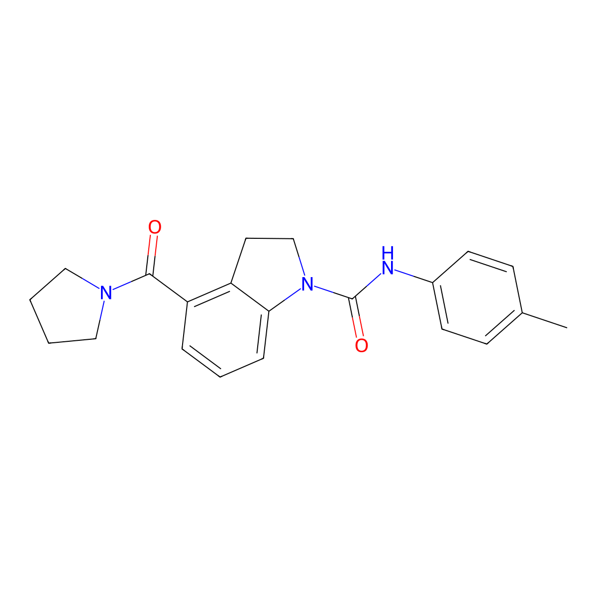 N-(4-methylphenyl)-4-(pyrrolidine-1-carbonyl)-2,3-dihydro-1H-indole-1-carboxamide molecular structure, CAS 2320535-88-2