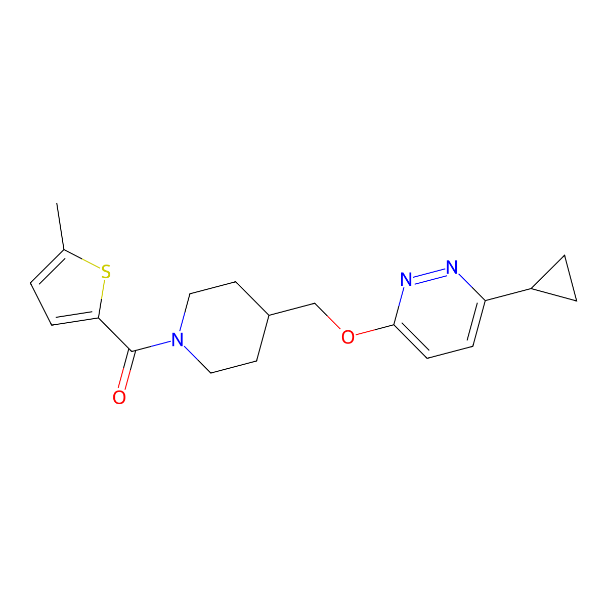 3-Cyclopropyl-6-{[1-(5-methylthiophene-2-carbonyl)piperidin-4-yl]methoxy}pyridazine molecular structure, CAS 2320535-96-2