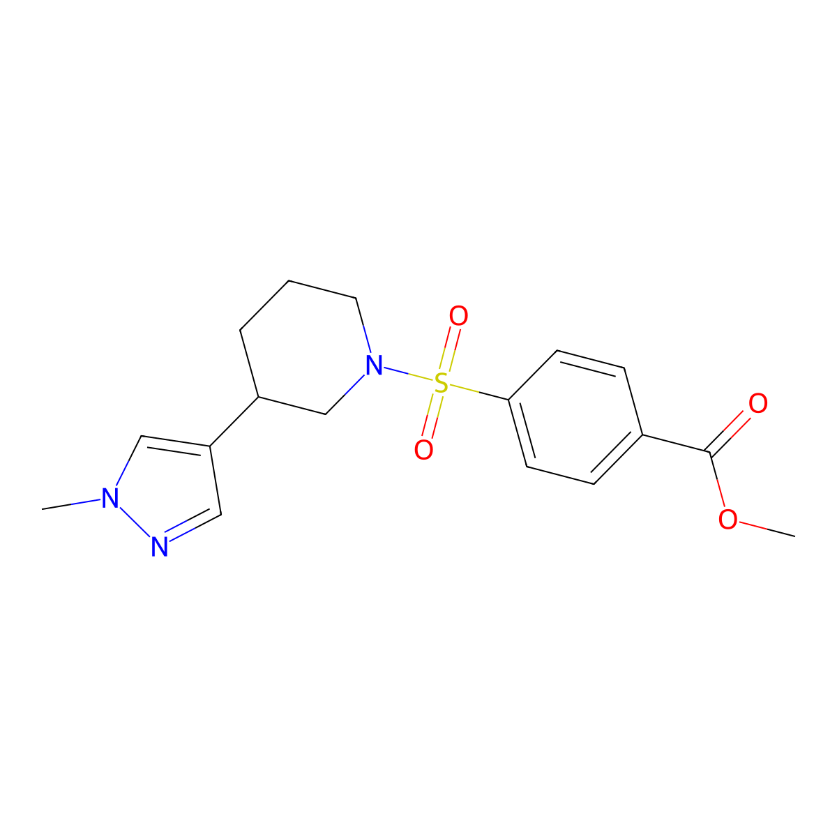 methyl 4-{[3-(1-methyl-1H-pyrazol-4-yl)piperidin-1-yl]sulfonyl}benzoate molecular structure, CAS 2320536-01-2