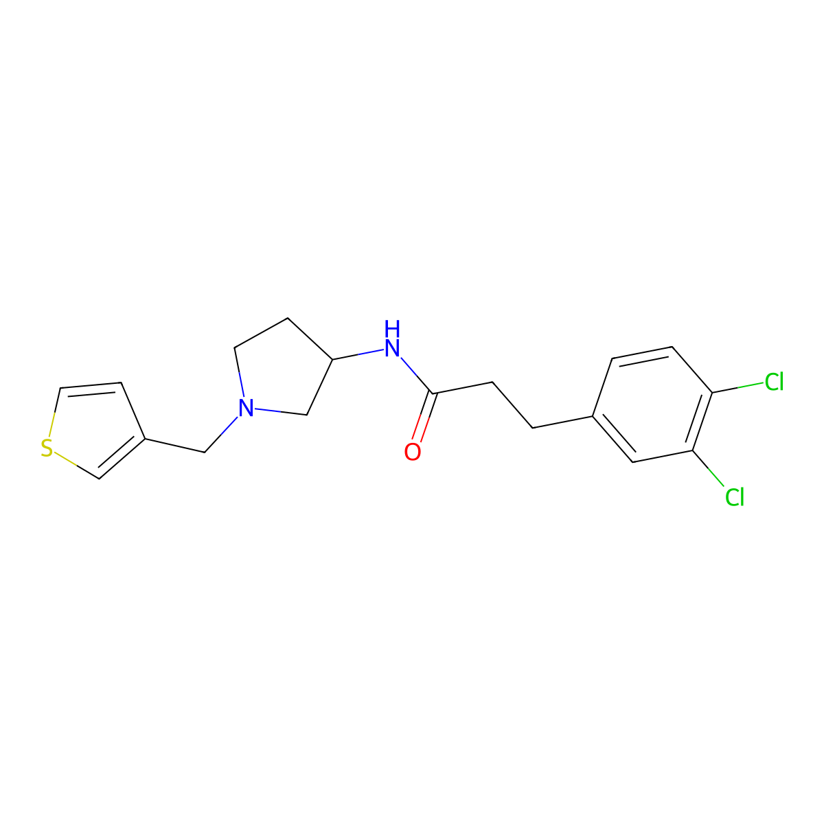 3-(3,4-Dichlorophenyl)-N-[1-(thiophen-3-ylmethyl)pyrrolidin-3-yl]propanamide molecular structure, CAS 2320536-53-4