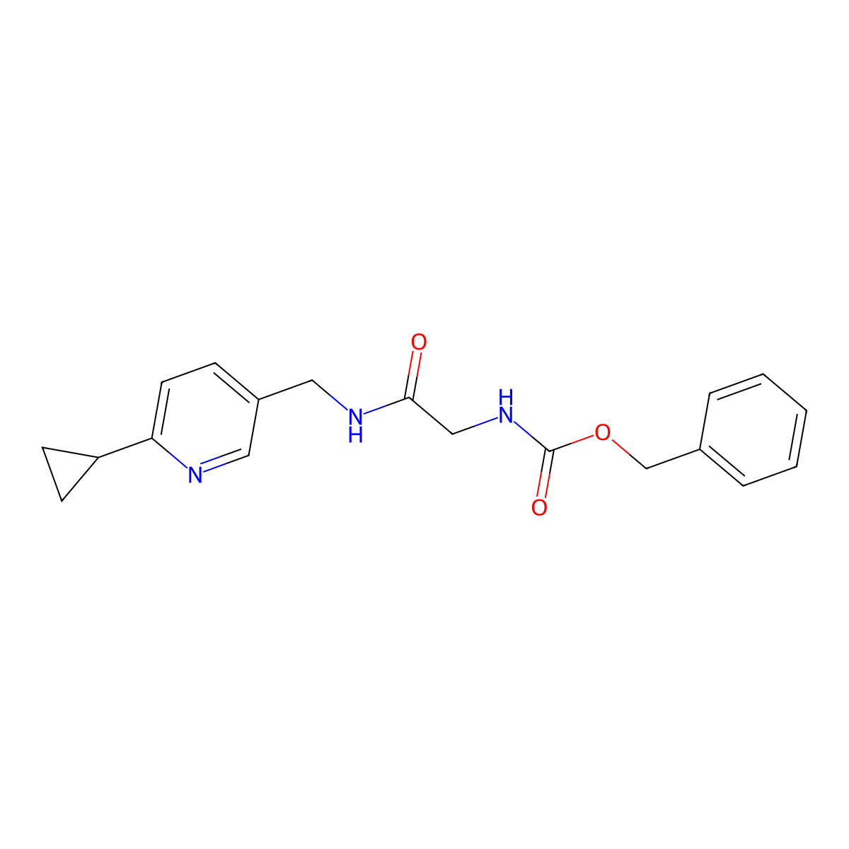 Benzyl (2-(((6-cyclopropylpyridin-3-yl)methyl)amino)-2-oxoethyl)carbamate molecular structure, CAS 2320536-56-7